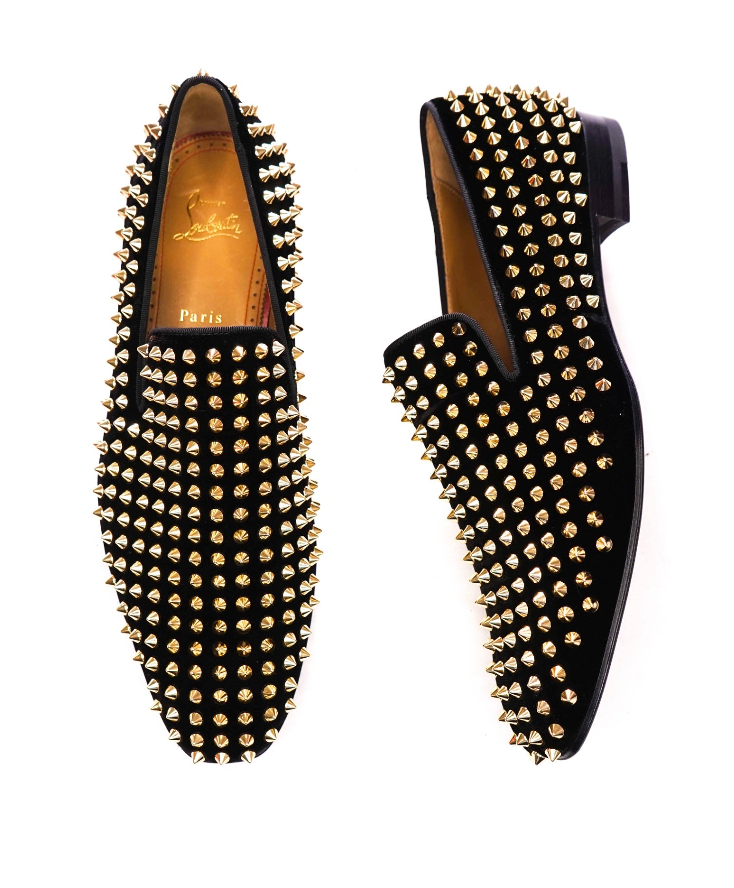 $1,395 Christian Louboutin Black Velvet Dandelion Spikes Loafers - US 8.5 (41.5EU)