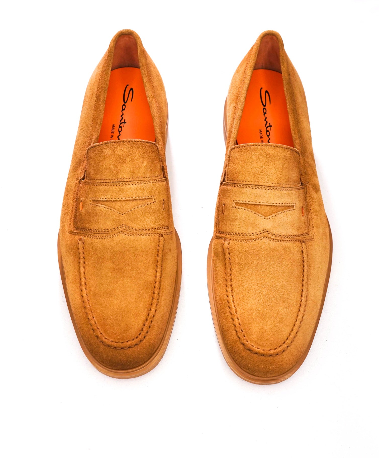 $750 SANTONI "Easy" Light Brown Sand Suede Loafers - US 9.5 (UK8.5)