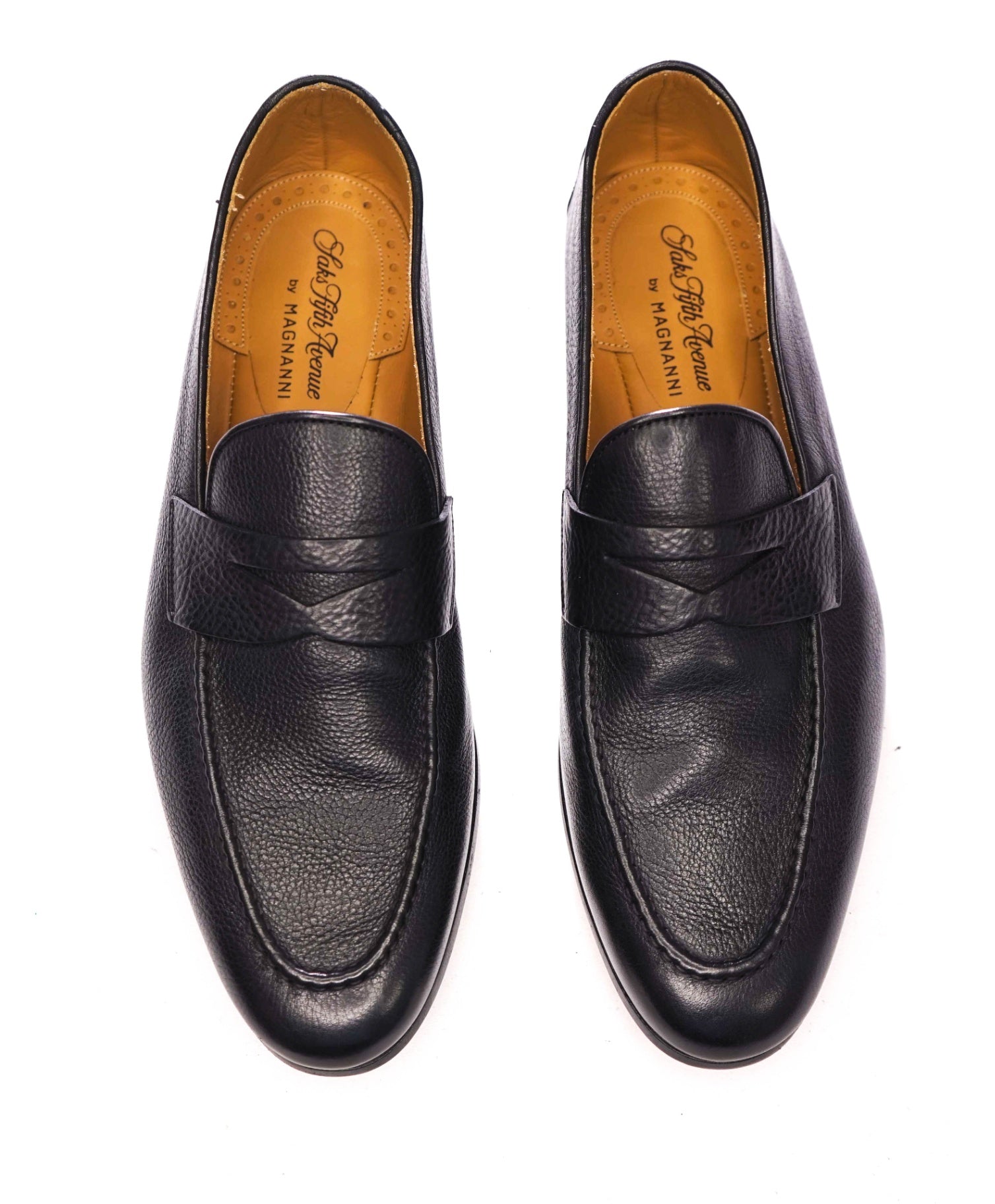 $498 MAGNANNI - Black Pebbled Leather Loafers - 9 M