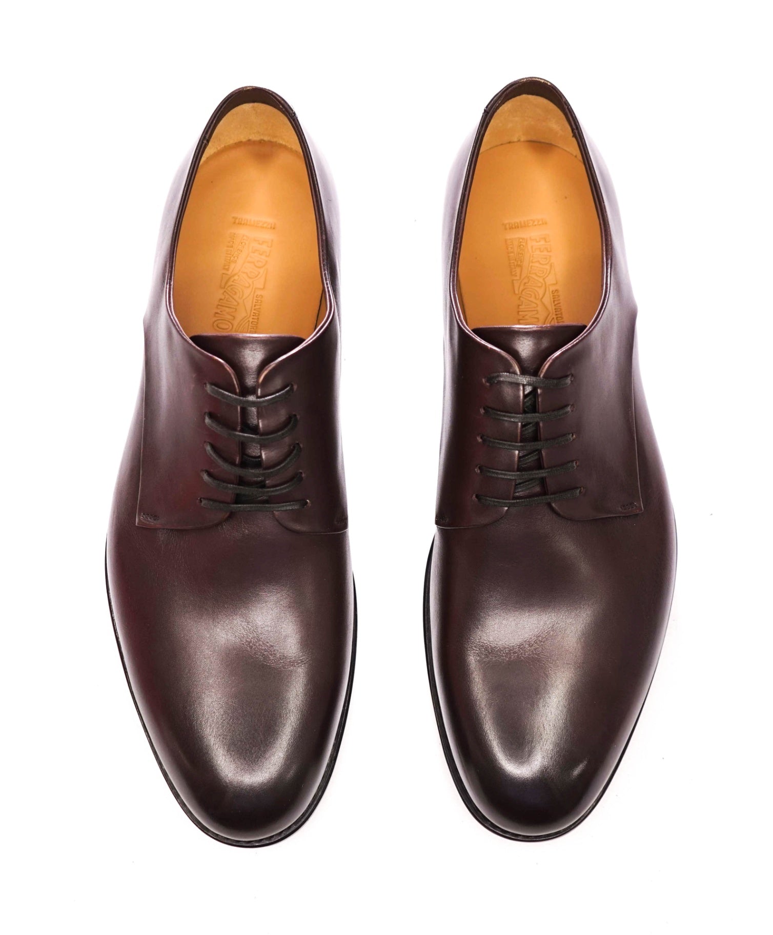 $1,450 FERRAGAMO - "TRAMEZZA" Brown Leather *FINN* Derbies - 11.5 EE
