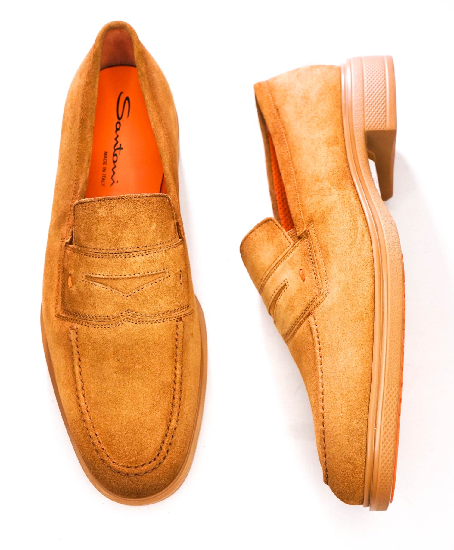 $750 SANTONI "Easy" Light Brown Sand Suede Loafers - US 9.5 (UK8.5)