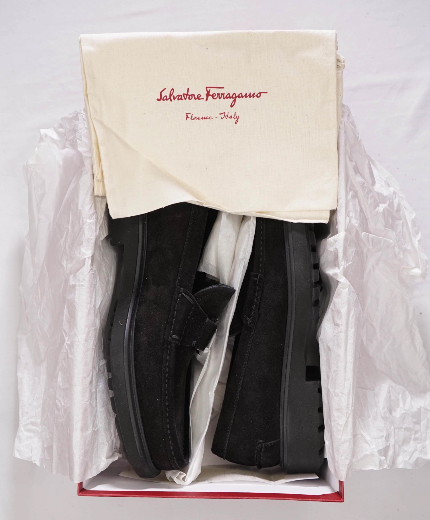 $850 FERRAGAMO - Black Suede *GRIMES* Sardegna Buckle Loafers - 8 D