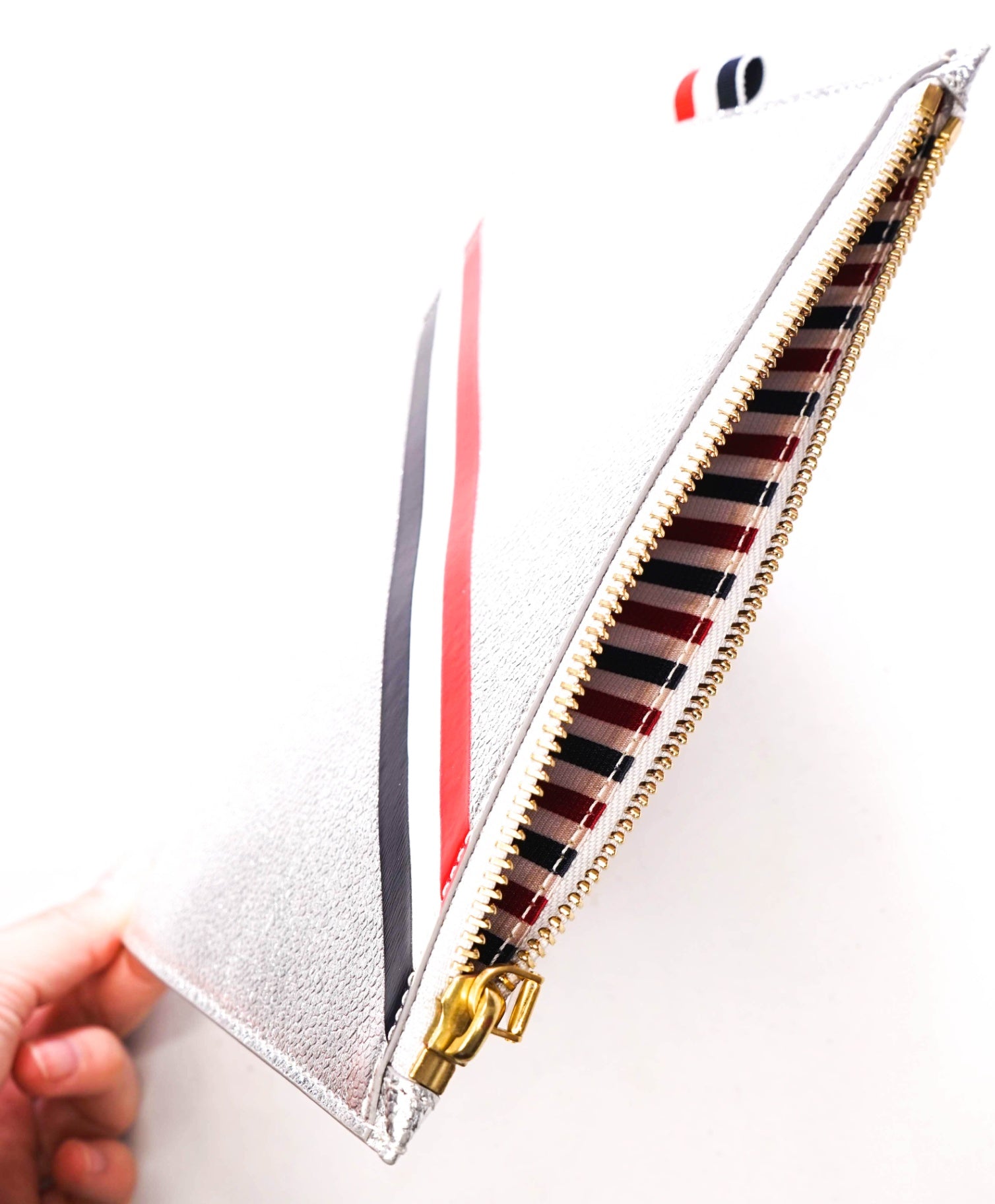 $540 THOM BROWNE - Silver Pebble Leather Large Coin Purse