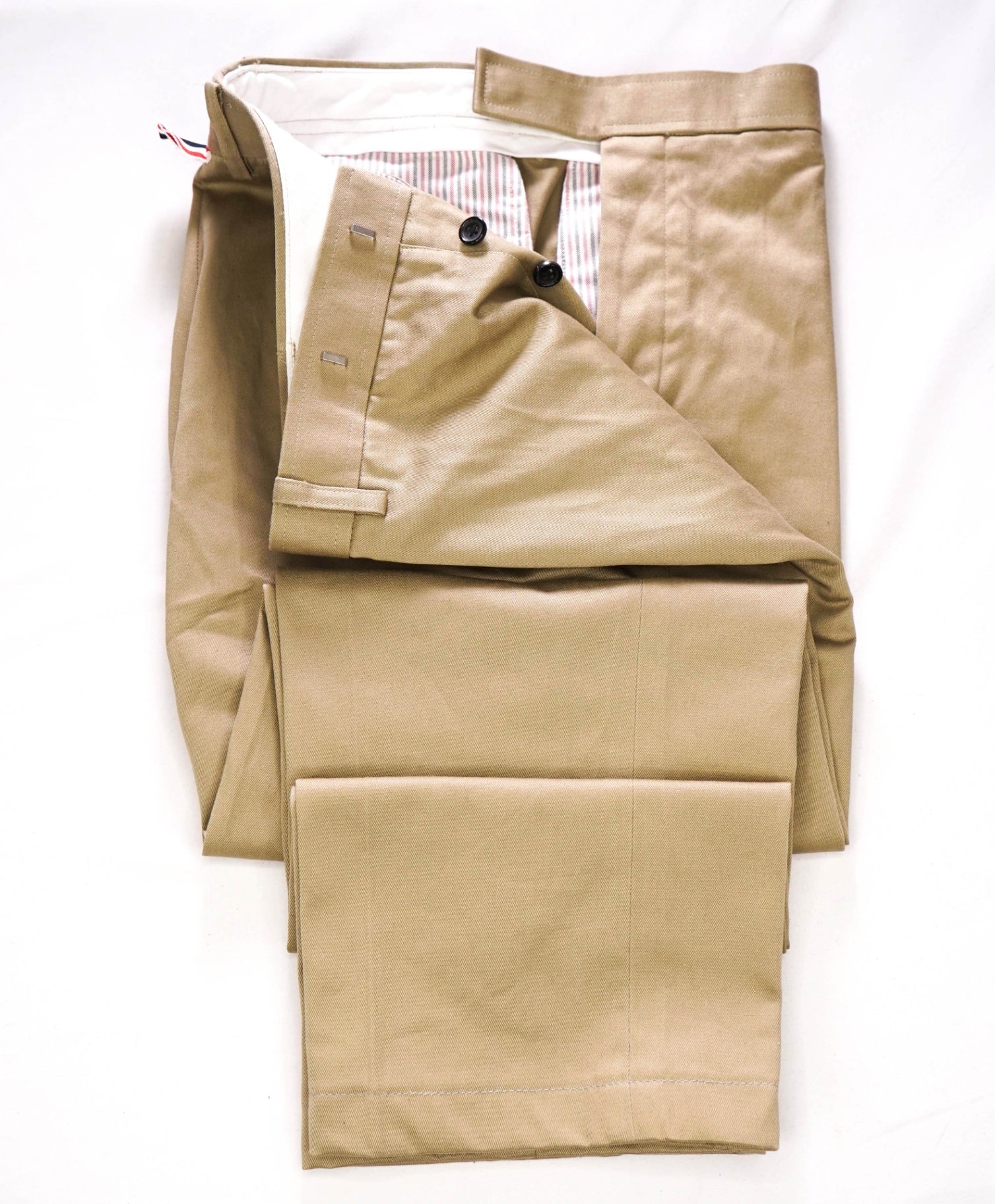 $855 THOM BROWNE - Solid Khaki Chinos - 34W (SZ 3 TB)