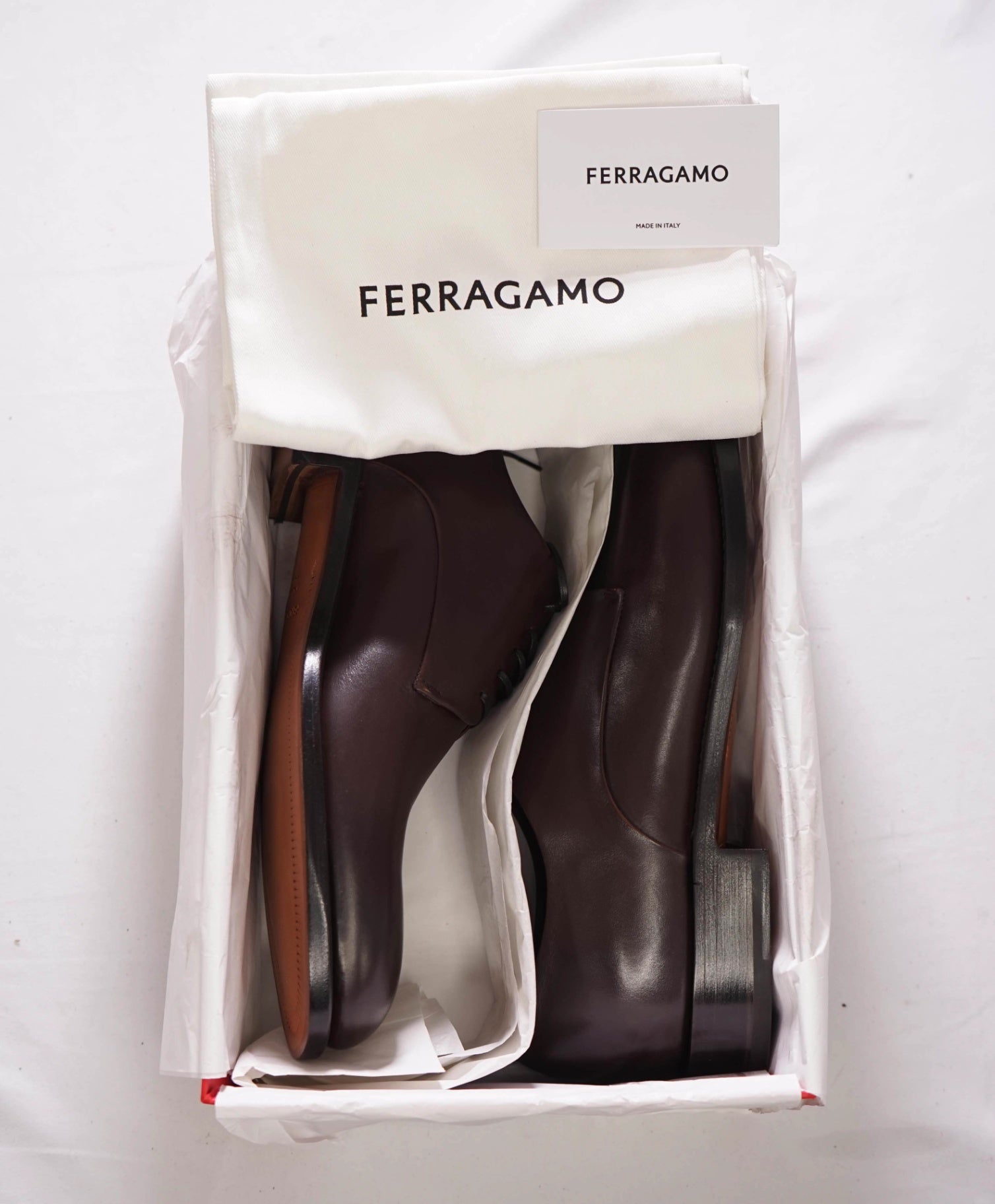$1,450 FERRAGAMO - "TRAMEZZA" Brown Leather *FINN* Derbies - 12 EE