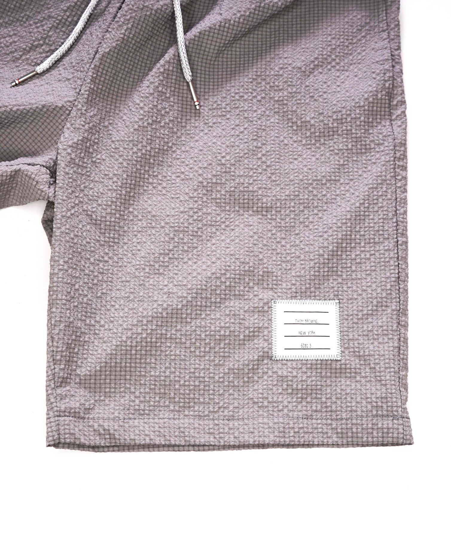 $950 THOM BROWNE - Micro Check Gray Cotton Seersucker Shorts - 32W