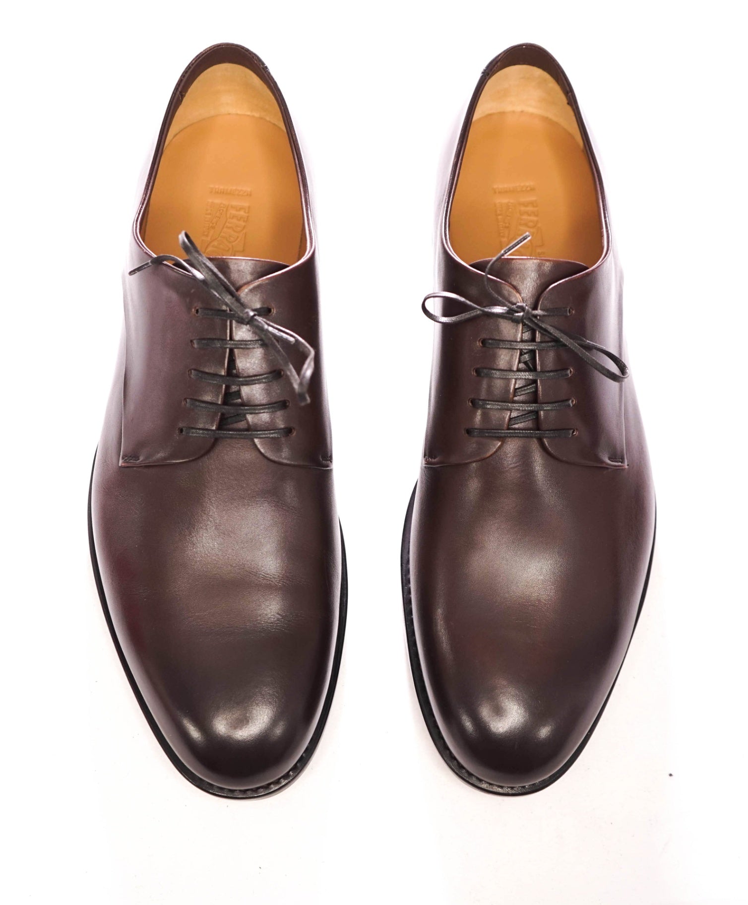 $1,450 FERRAGAMO - "TRAMEZZA" Brown Leather *FINN* Derbies - 12 EE