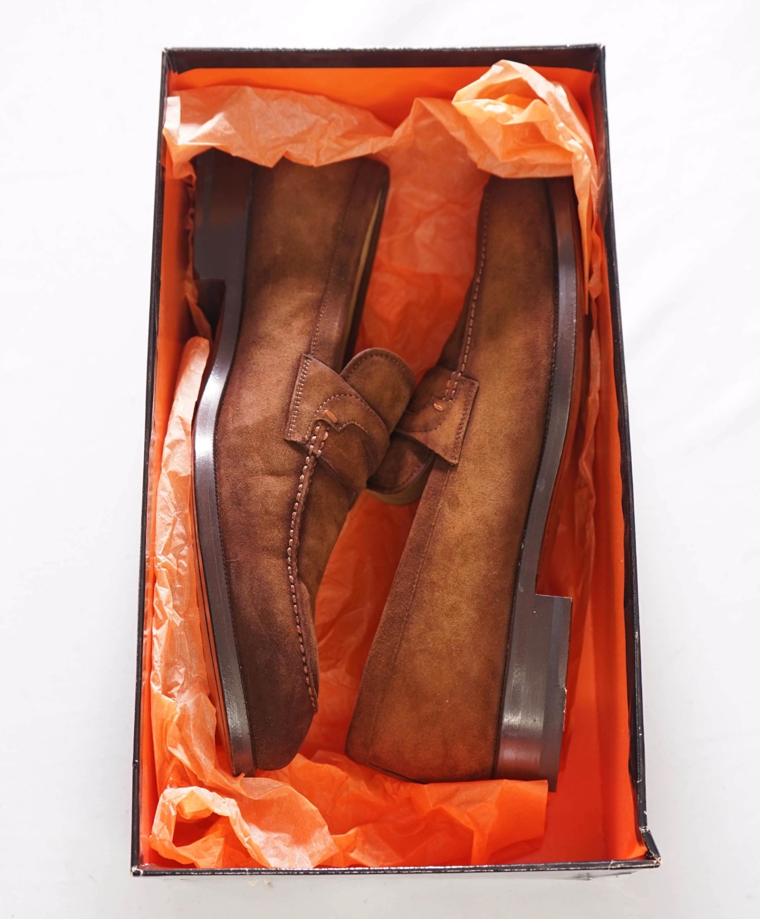 $500 MAGNANNI - Brown Tobacco Suede RIVA Penny Loafers - 9 M