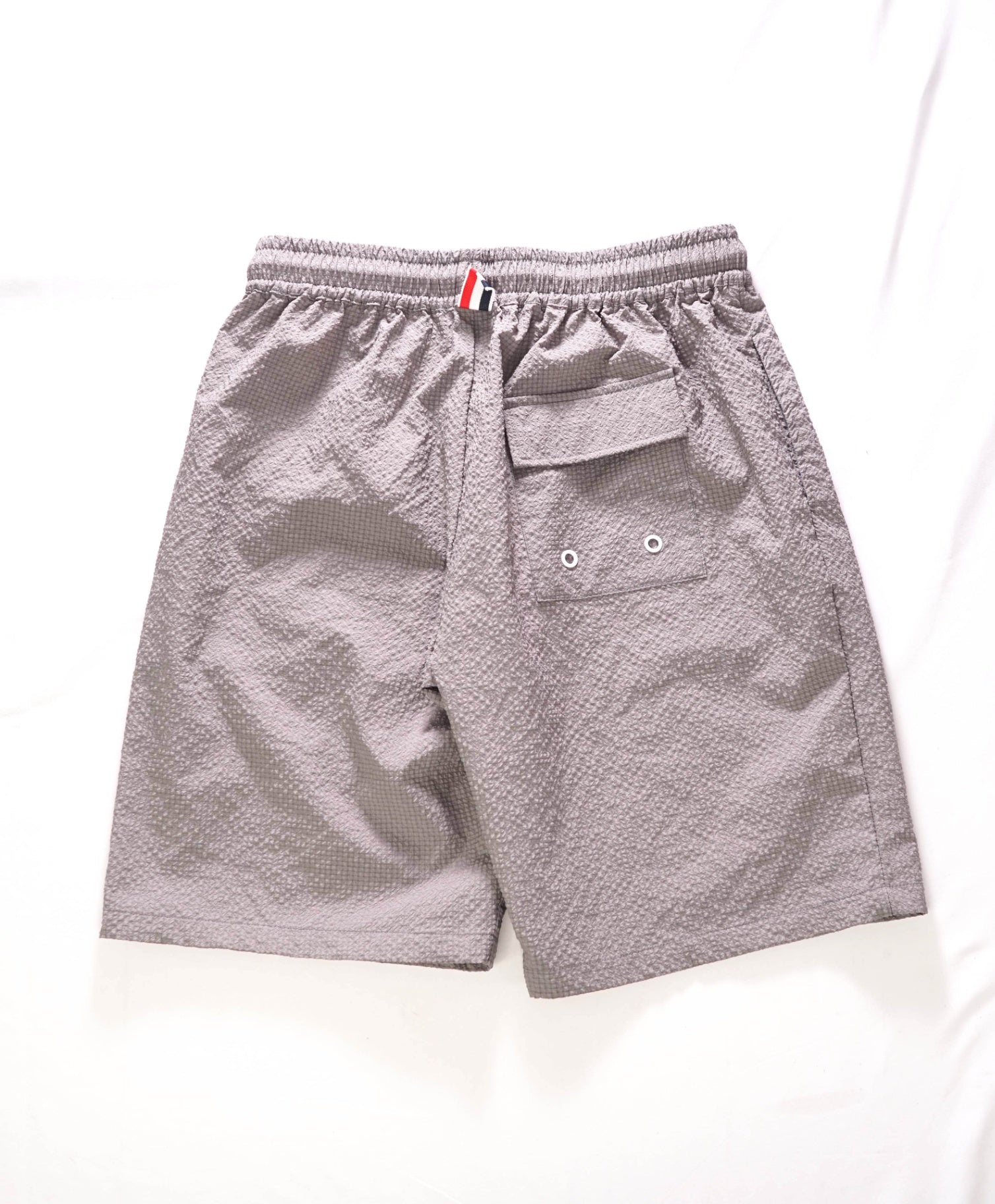 $950 THOM BROWNE - Micro Check Gray Cotton Seersucker Shorts - 32W