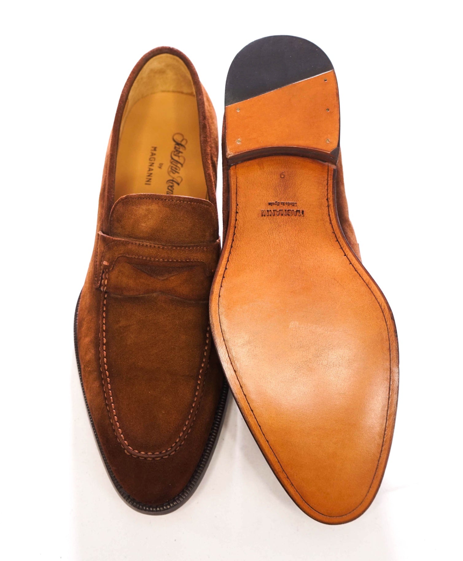 $500 MAGNANNI - Brown Tobacco Suede RIVA Penny Loafers - 9 M