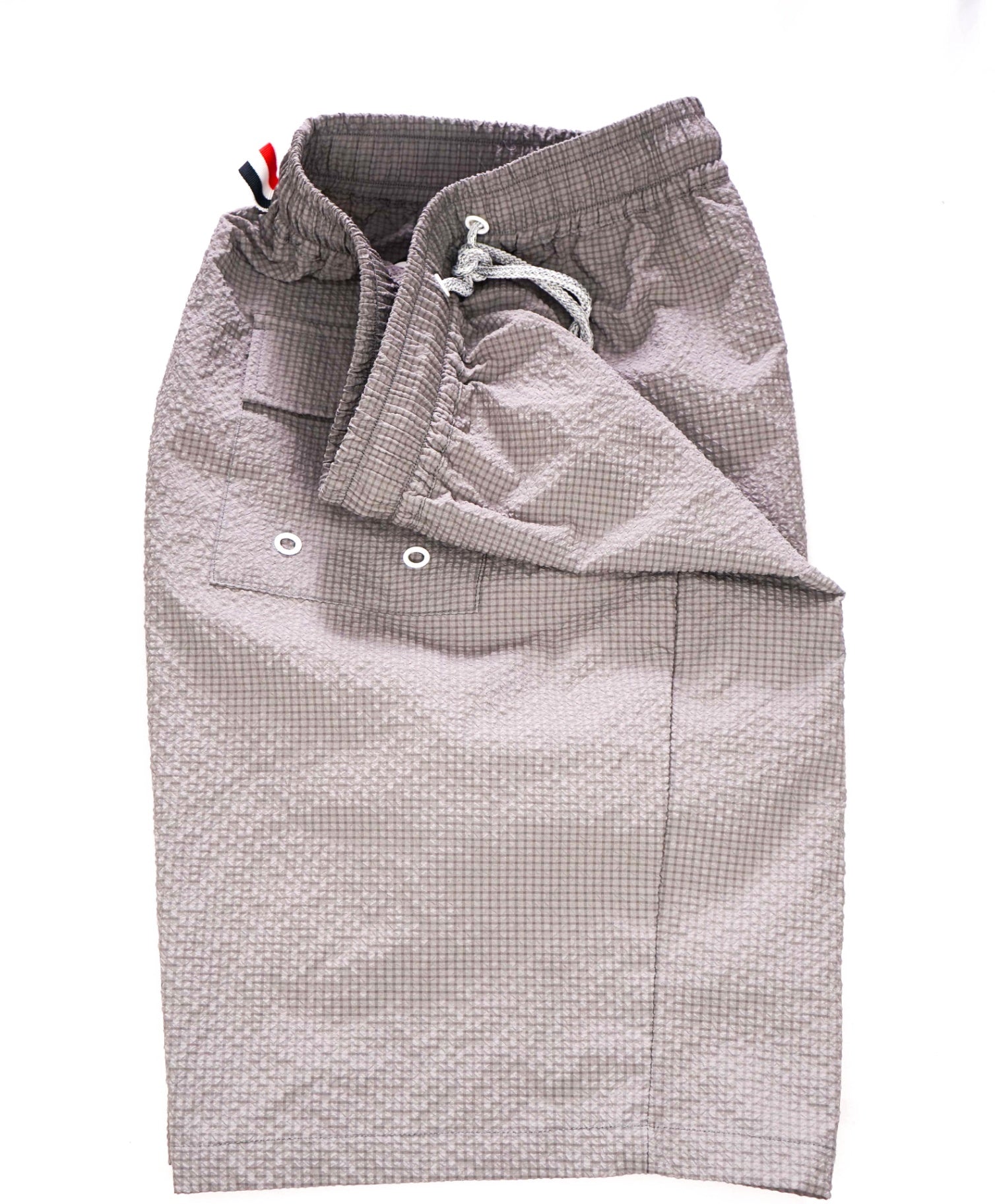 $950 THOM BROWNE - Micro Check Gray Cotton Seersucker Shorts - 32W