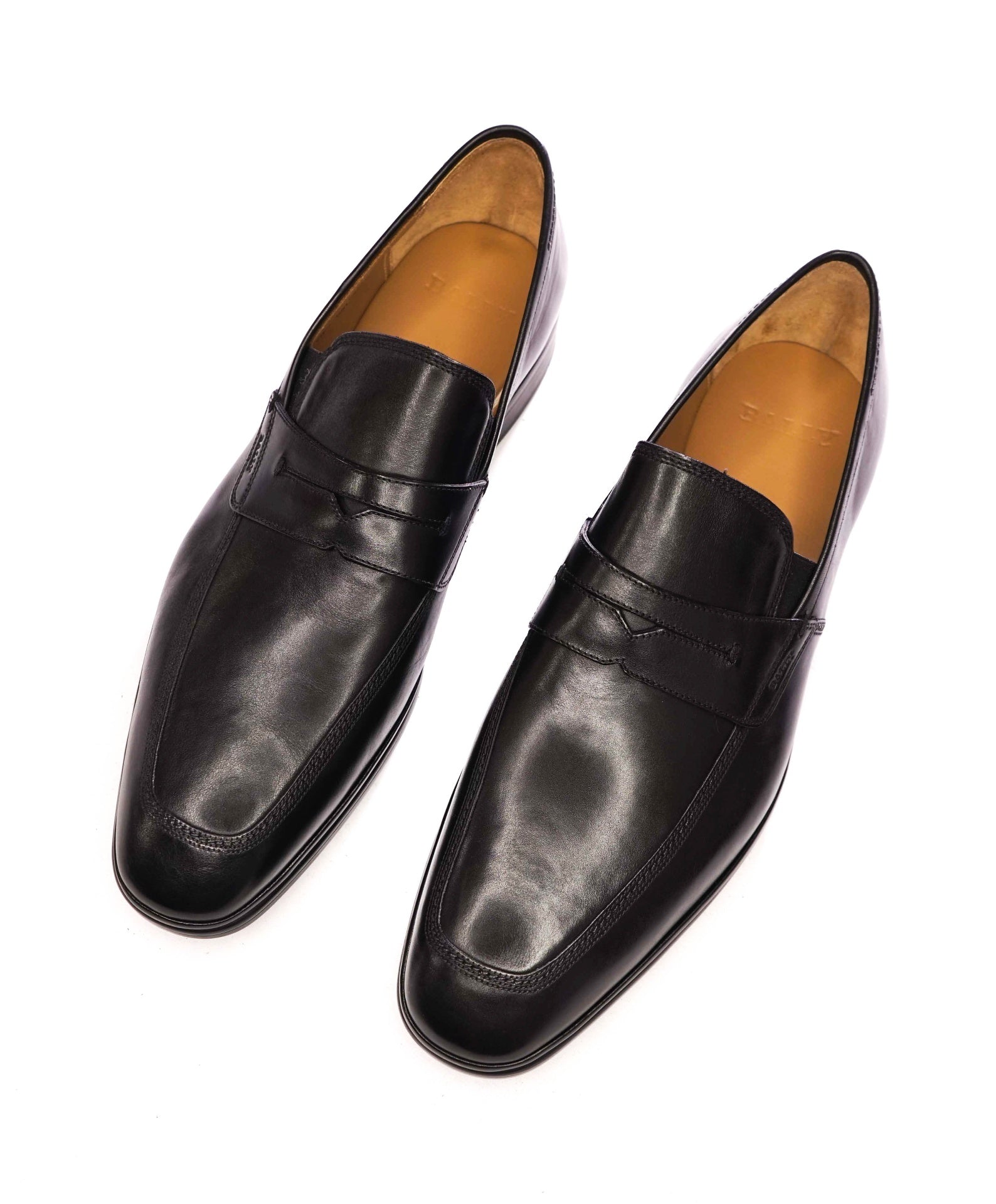 $800 BALLY - Black Leather Penny Loafers - US 12 (11UK)