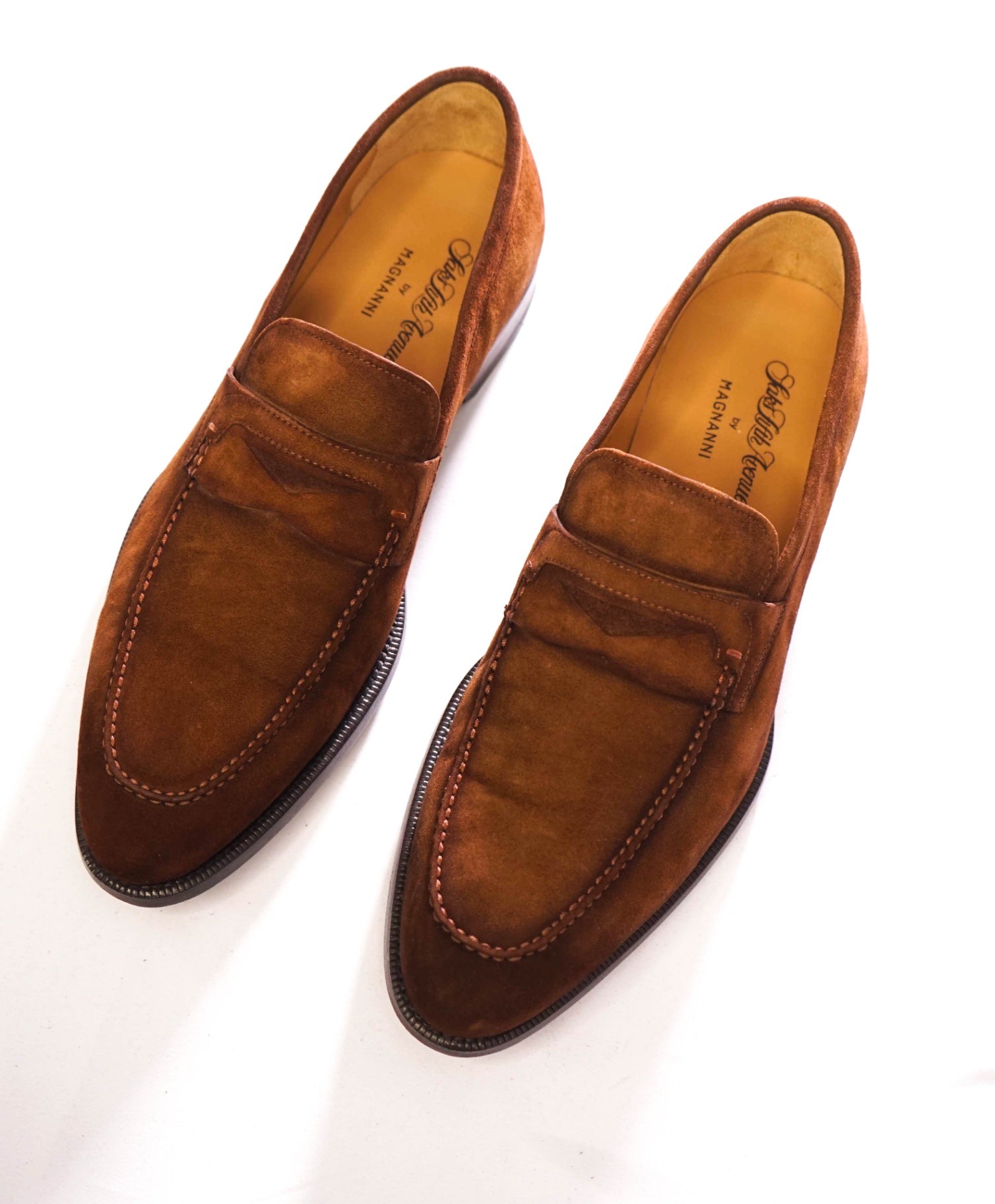 $500 MAGNANNI - Brown Tobacco Suede RIVA Penny Loafers - 9 M