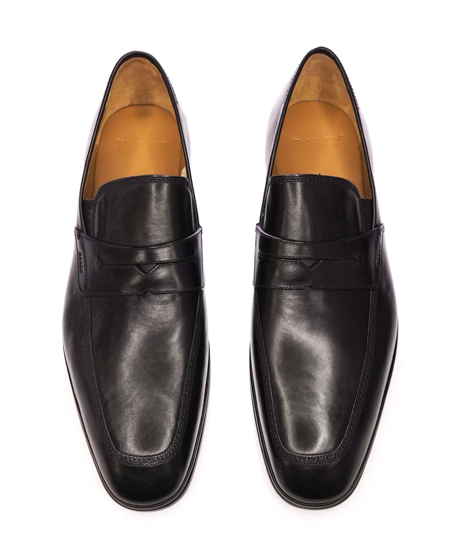 $800 BALLY - Black Leather Penny Loafers - US 12 (11UK)