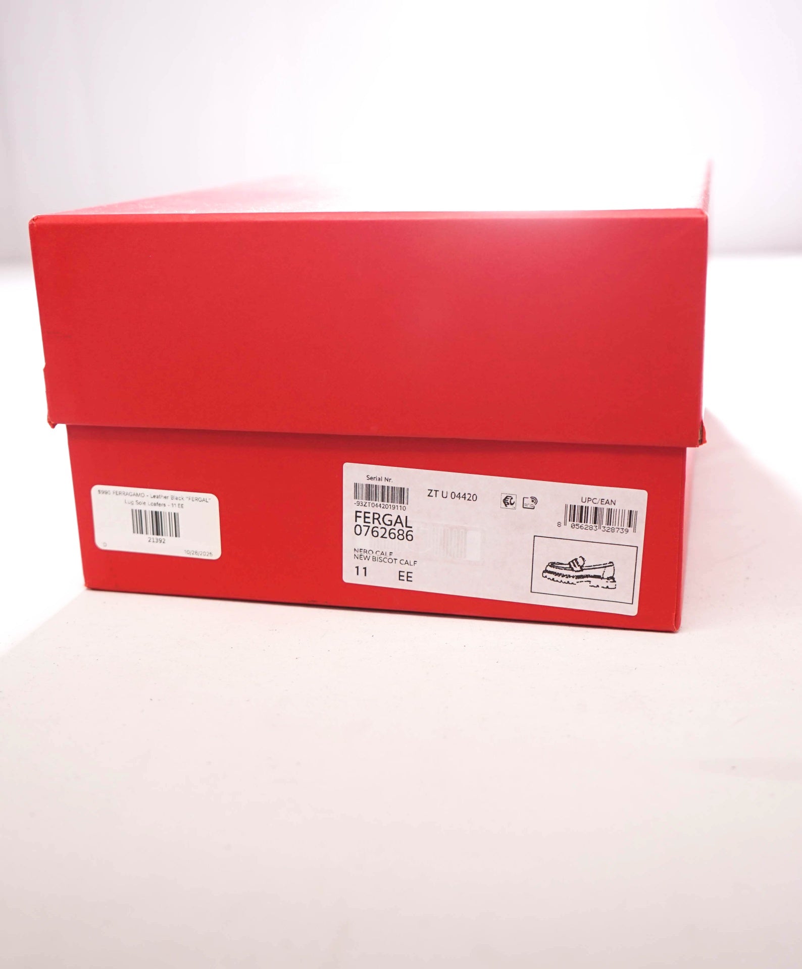 $995 FERRAGAMO - Leather Black "FERGAL" Lug Sole Loafers - 11 EE