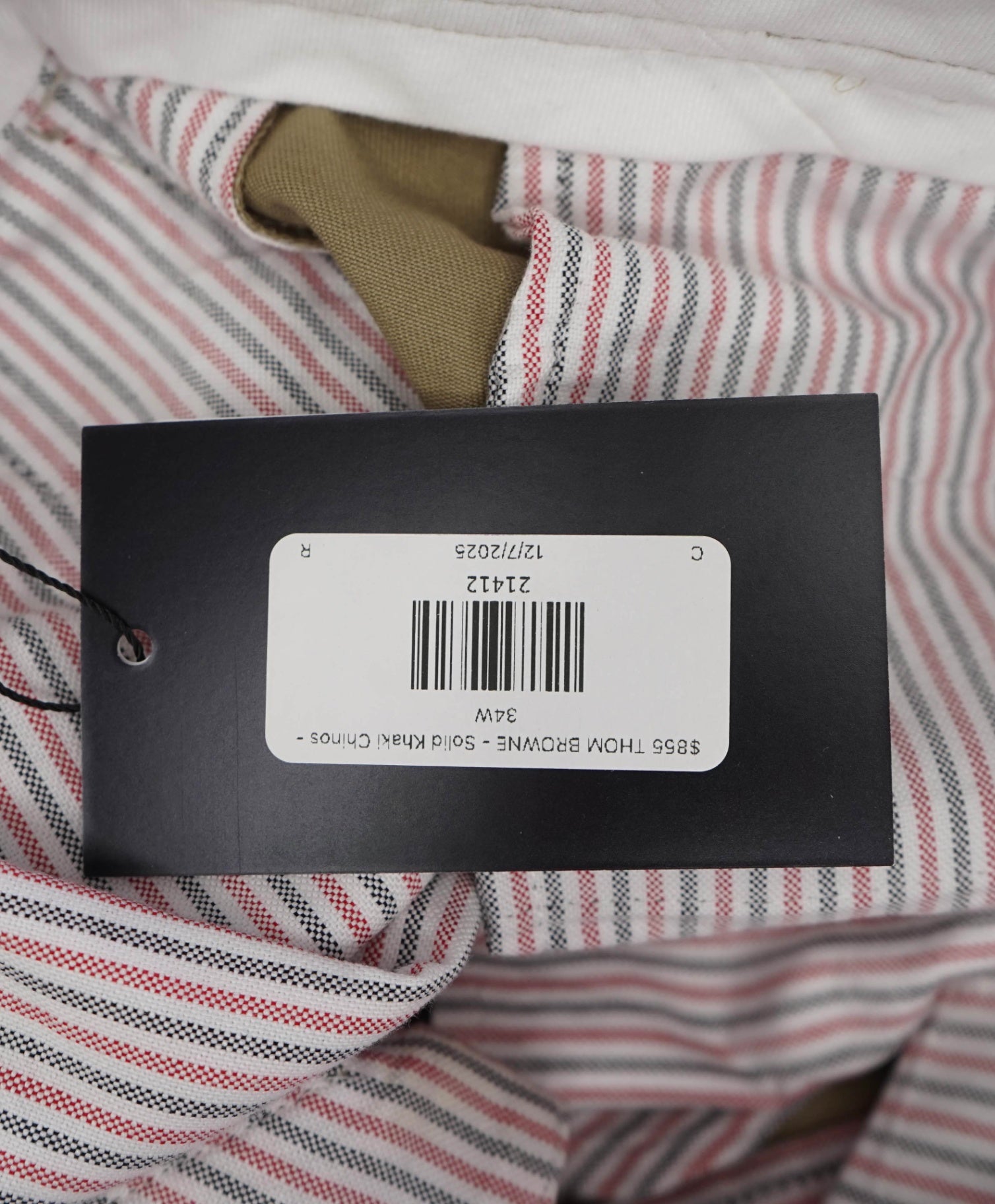 $855 THOM BROWNE - Solid Khaki Chinos - 34W (SZ 3 TB)