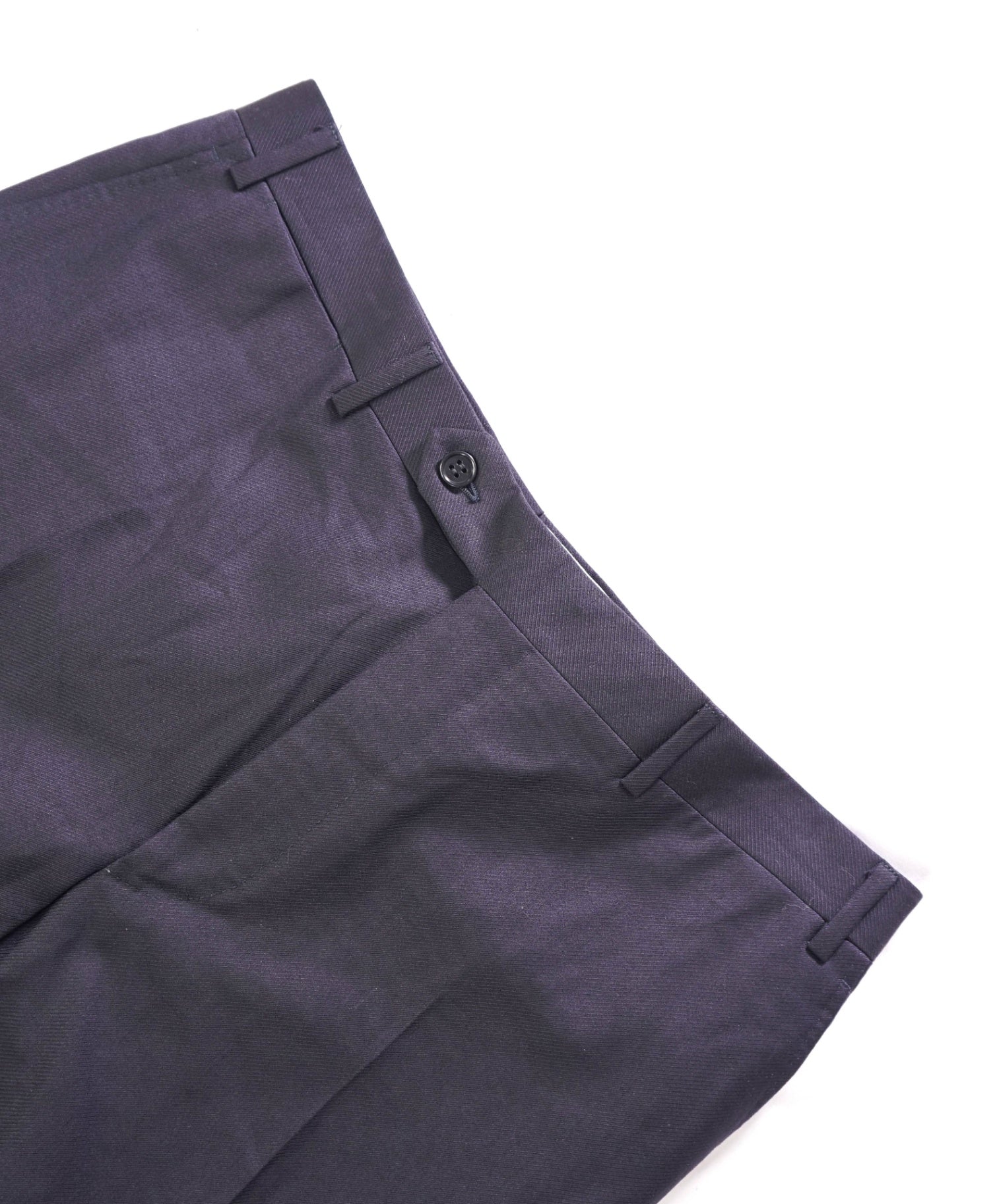 $625 Canali - Solid Navy Blue Wool Flat Front Dress Pants - 34W