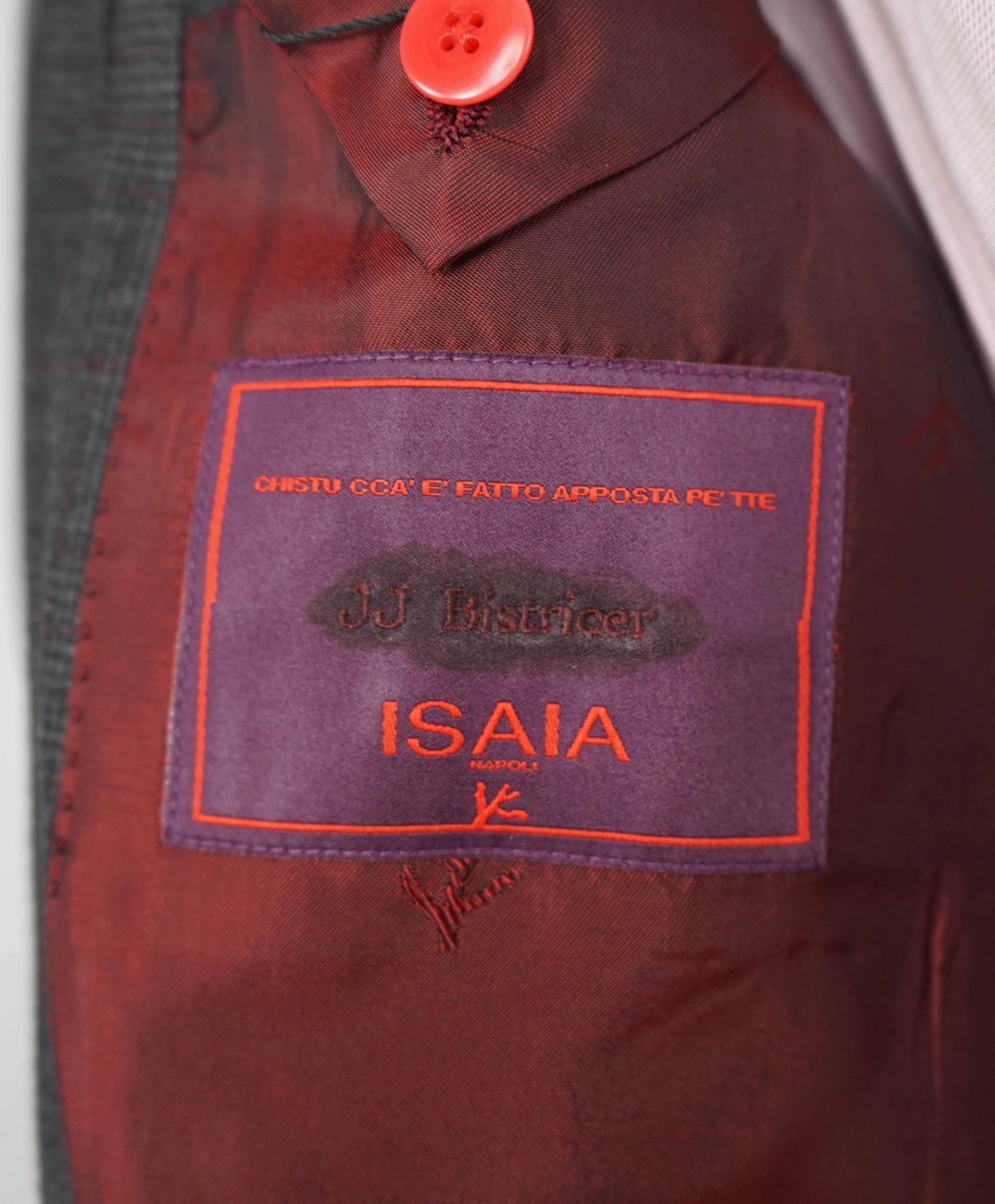 $5,400 ISAIA - Gray/Red Check Peak Lapel Suit - Custom: Fits 40R (52EU Tag)