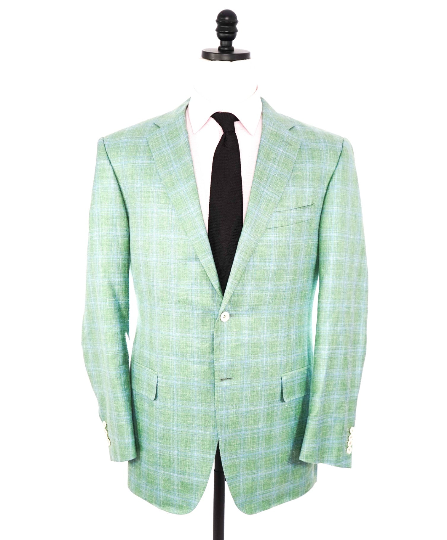 $2,195 CANALI - Green & Blue Plaid Wool/Silk/Linen Blazer - 44L