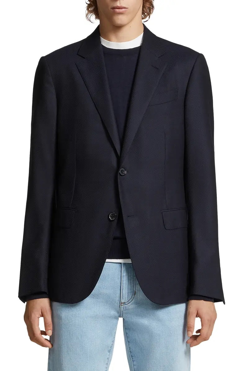 $3,295 ZEGNA - Navy "TROFEO 10 POCKETS" Wool/Silk Blazer - 40R