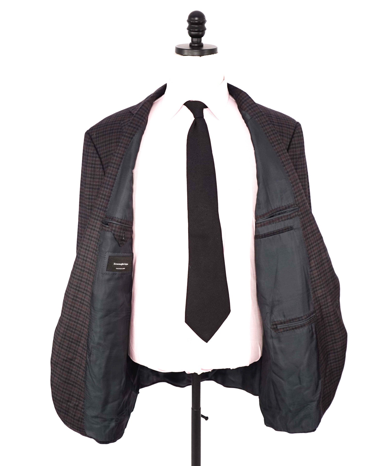 $3,290 ZEGNA - "TROFEO LIGHT" Gray / Red Check Wool Blazer - 48R