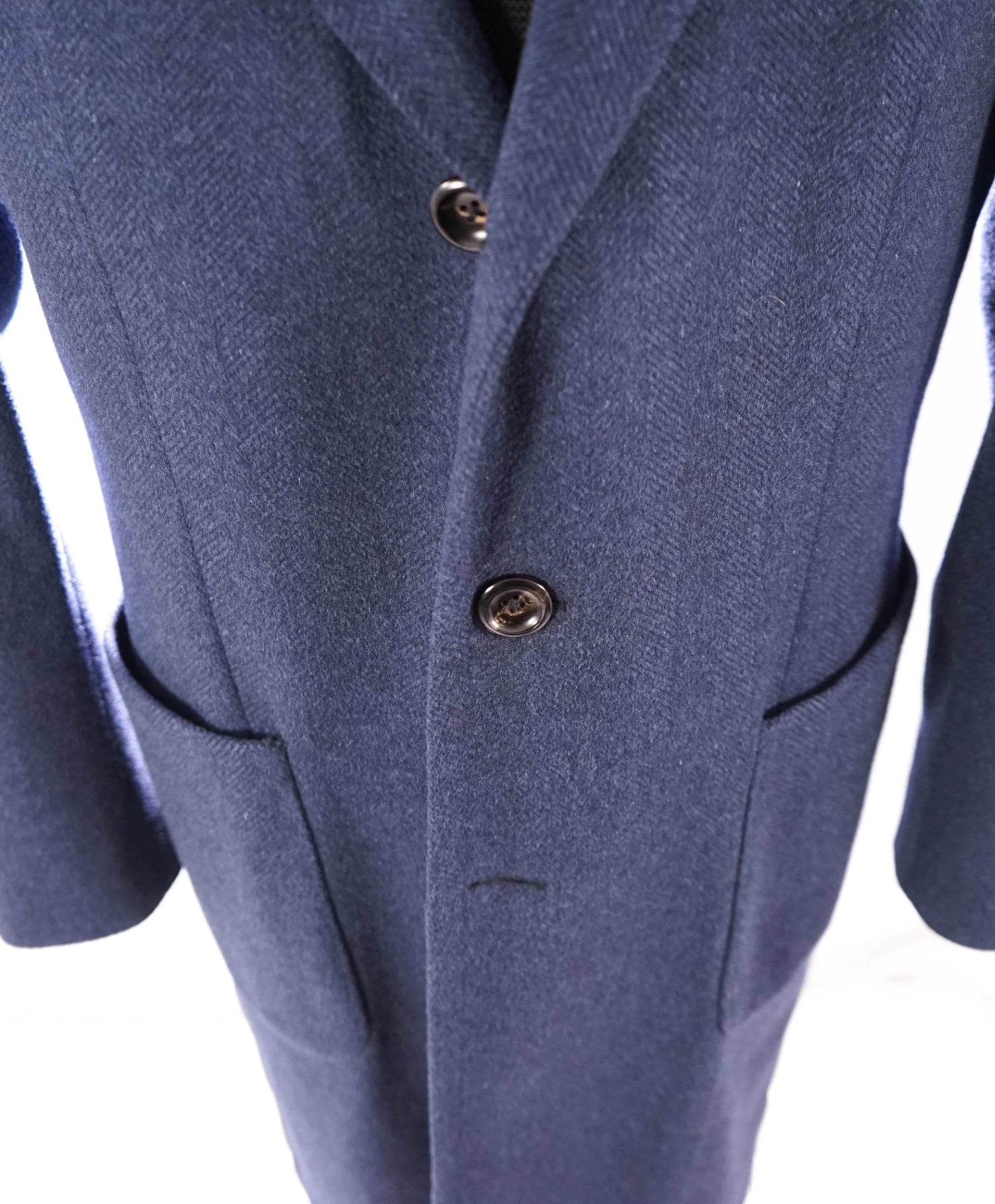 $2,495 PAUL STUART - Blue Herringbone Wool/Cashmere Top Coat - 46R