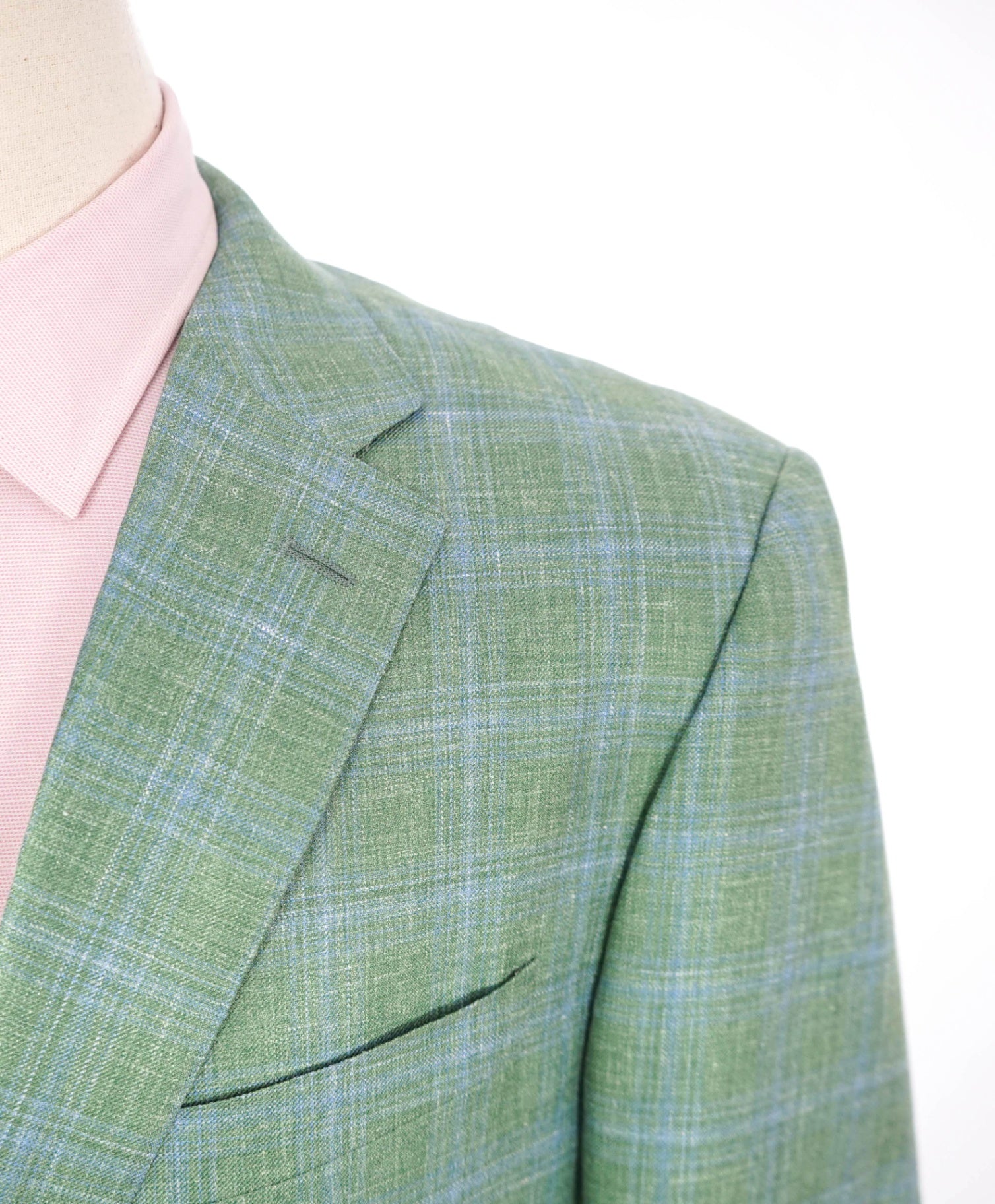 $2,195 CANALI - Green & Blue Plaid Wool/Silk/Linen Blazer - 44L