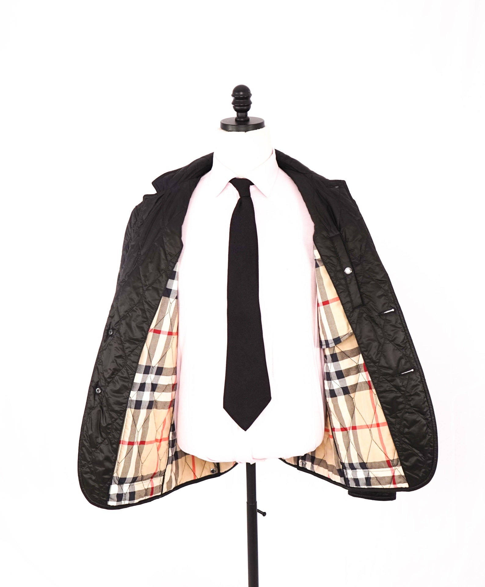 $1,695 BURBERRY BRIT - Black Quilted Jacket Leather Patches - XL