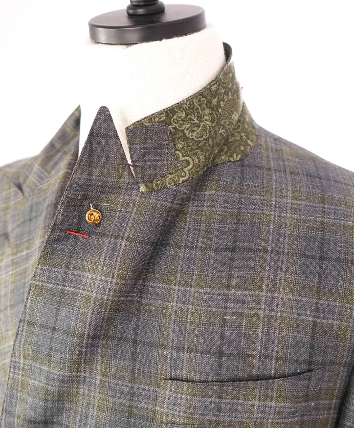 $5,225 ISAIA - Green Cashmere/Silk/Linen Double Breasted Blazer -38R