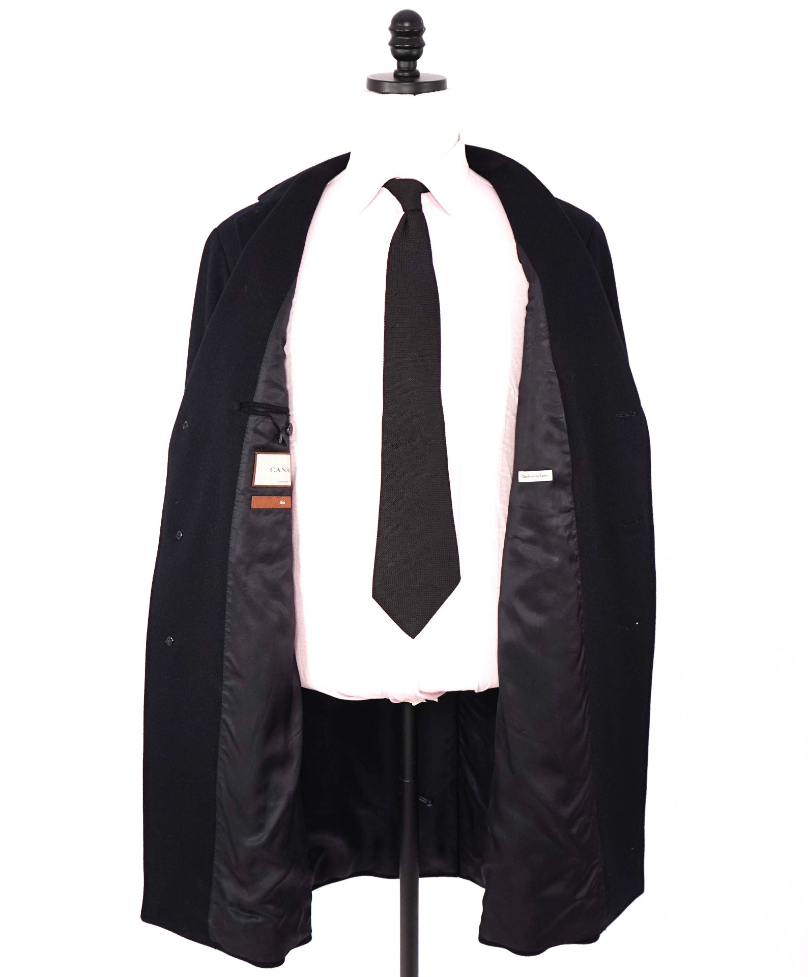 $2,450 CANALI Kei - Solid Navy Blue Wool/Cashmere Top Coat - 44R