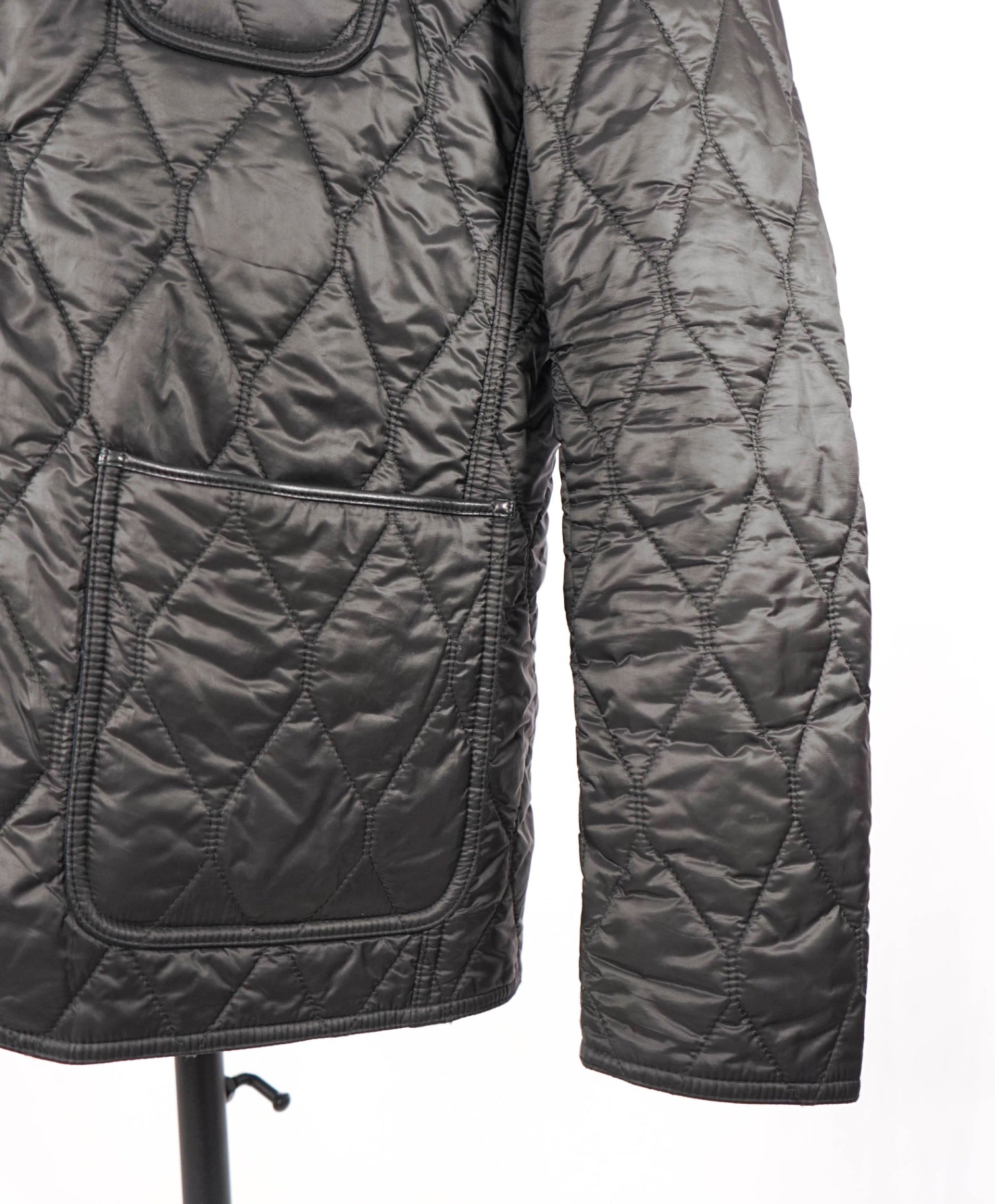 $1,695 BURBERRY BRIT - Black Quilted Jacket Leather Patches - XL