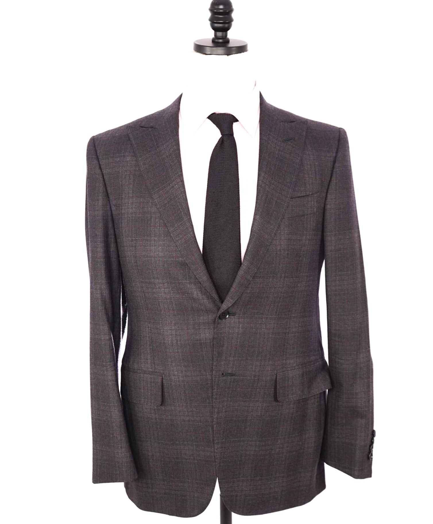 $5,400 ISAIA - Gray/Red Check Peak Lapel Suit - Custom: Fits 40R (52EU Tag)