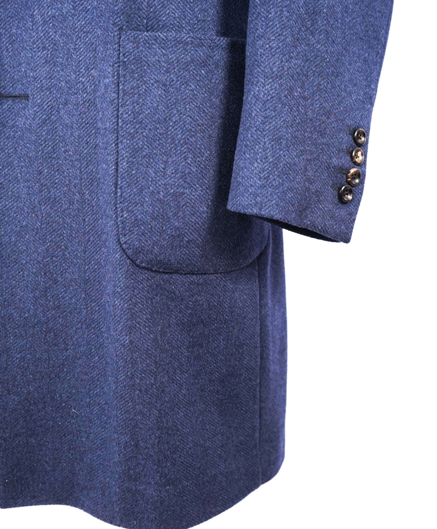 $2,495 PAUL STUART - Blue Herringbone Wool/Cashmere Top Coat - 46R