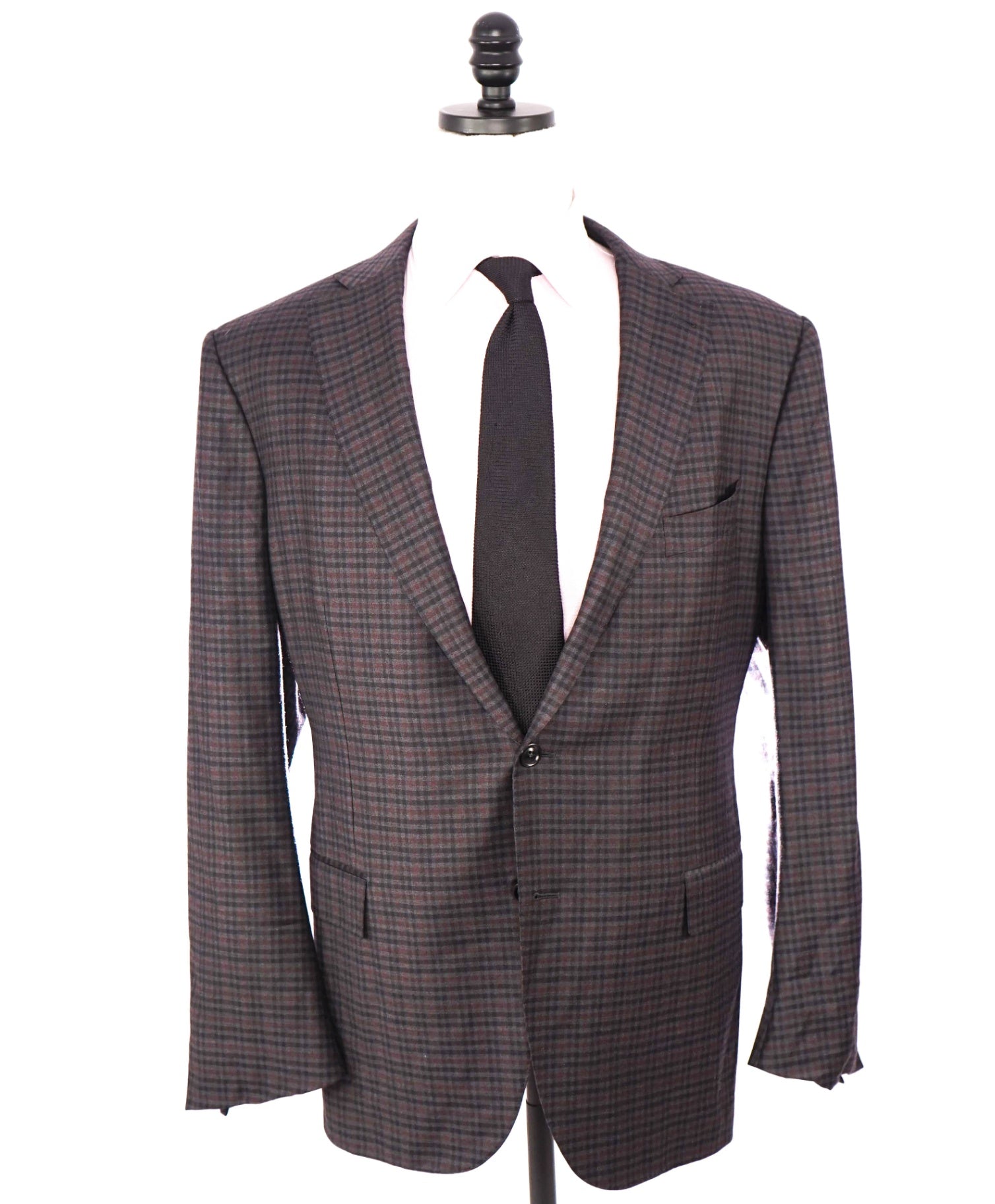 $3,290 ZEGNA - "TROFEO LIGHT" Gray / Red Check Wool Blazer - 48R