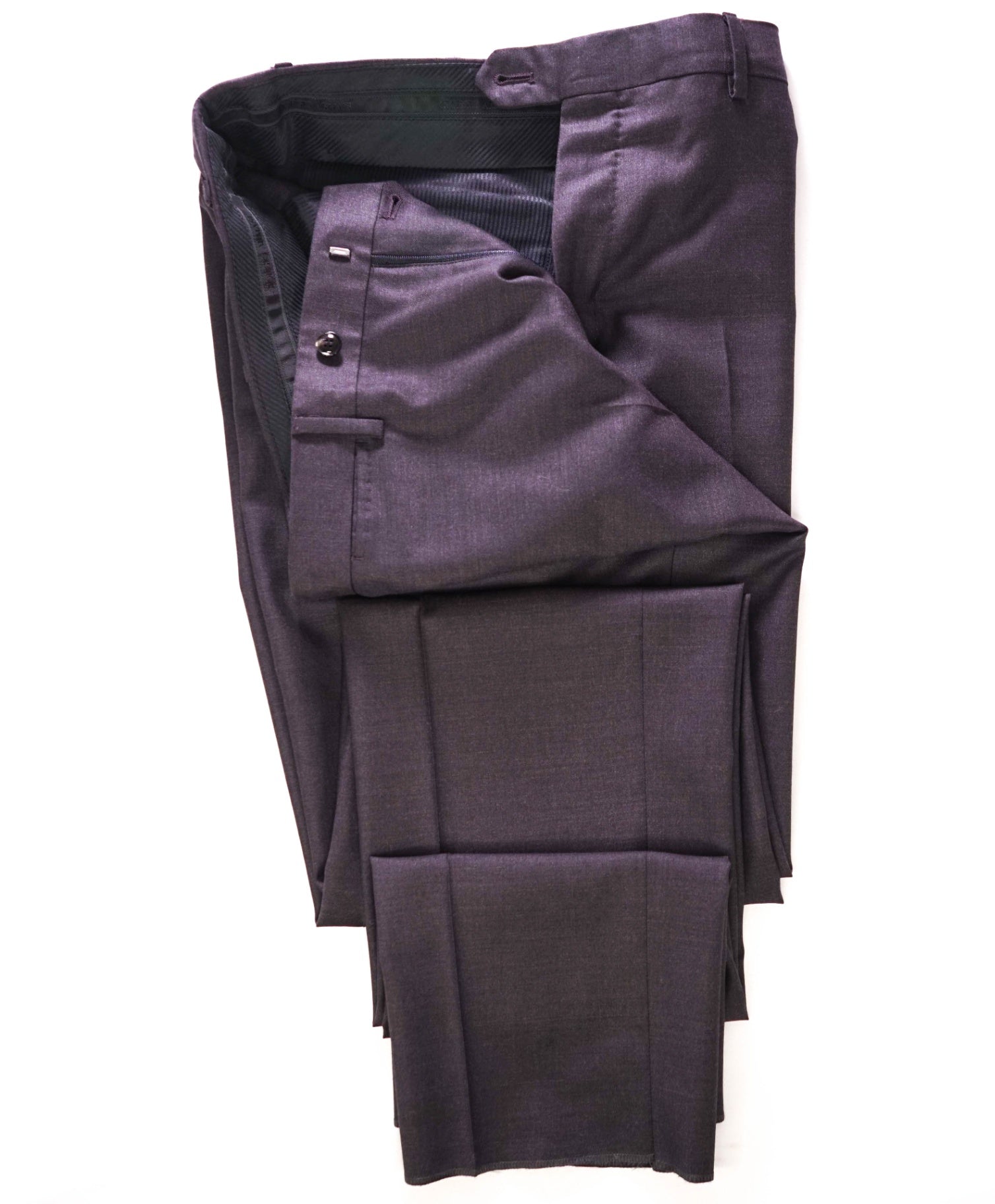 $895 GIORGIO ARMANI - Solid Dark Cherry Brown Wool Pants - 39W