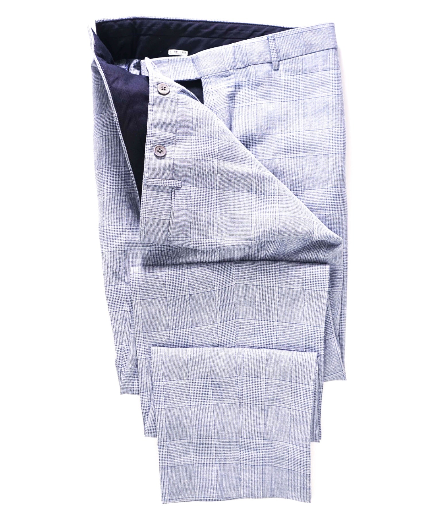 $895 ZEGNA - "CROSSOVER" Light Blue Plaid Wool/Linen/Silk Pants - 38W