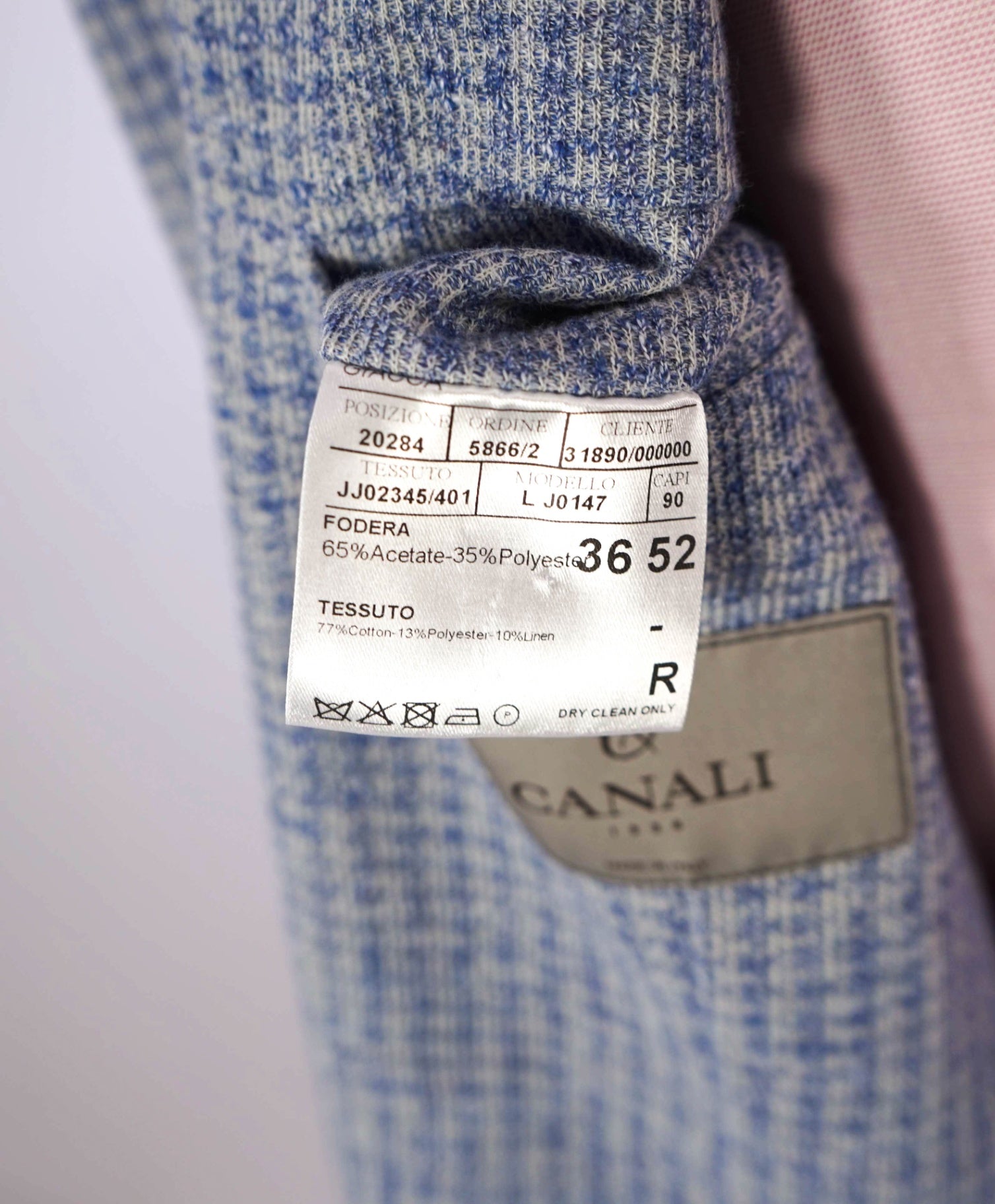 $1,895 CANALI - Textured Light Blue Cotton/Linen Sport Coat - 42R