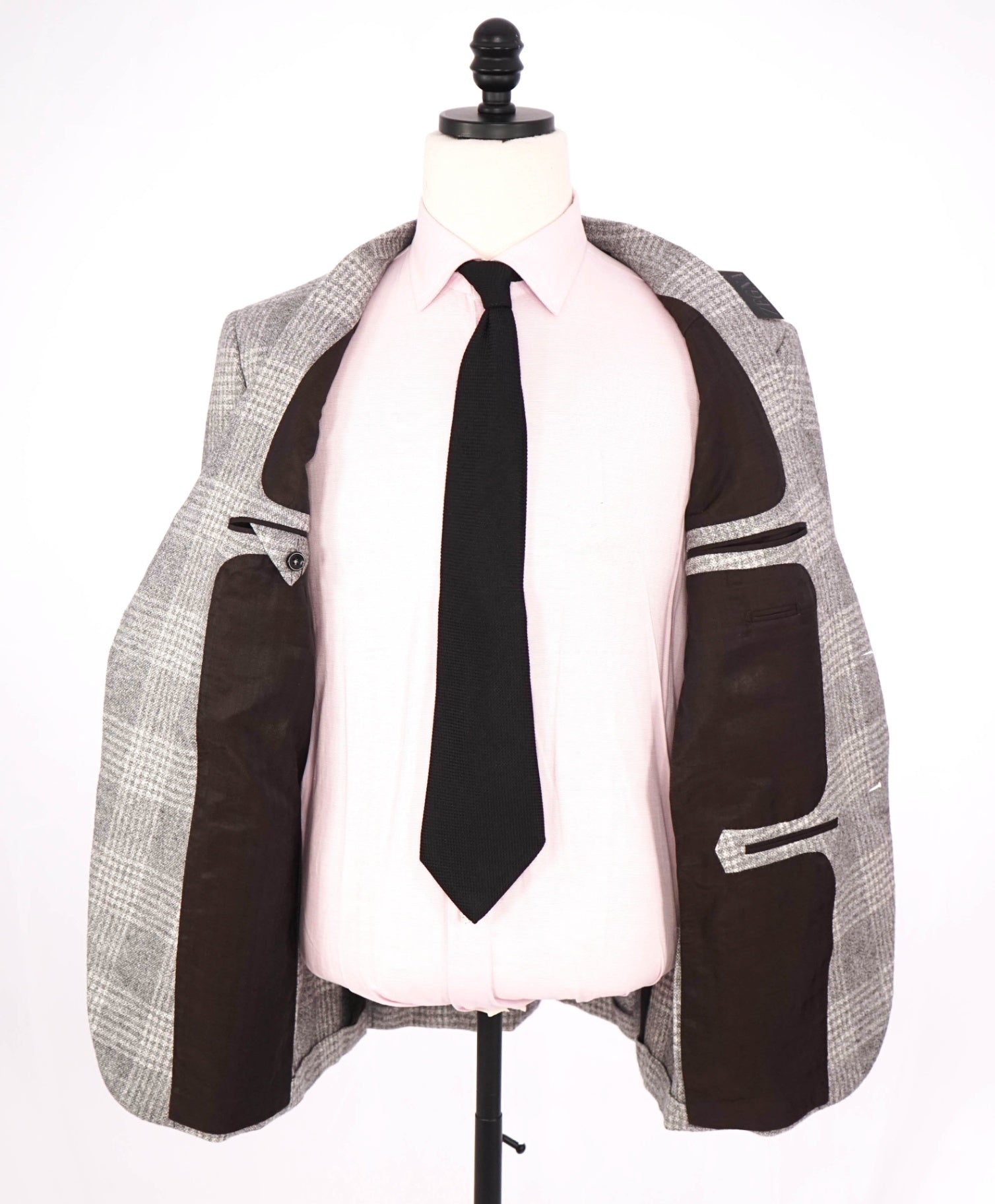 $4,650 Zegna XXX - Gray Plaid Silk/ 49% Cashmere Blazer - 44R