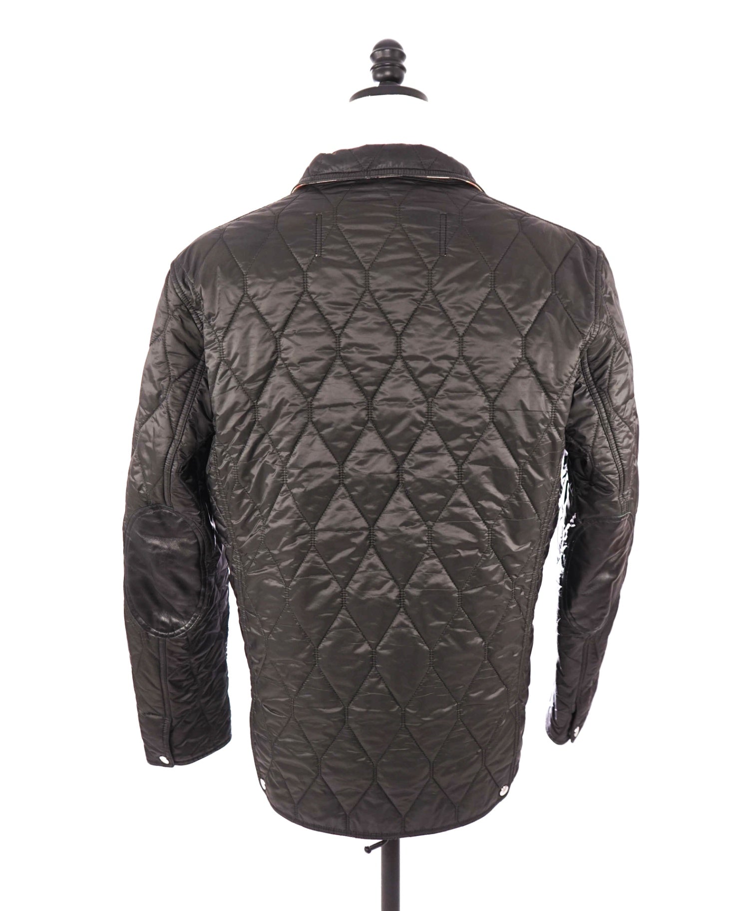$1,695 BURBERRY BRIT - Black Quilted Jacket Leather Patches - XL