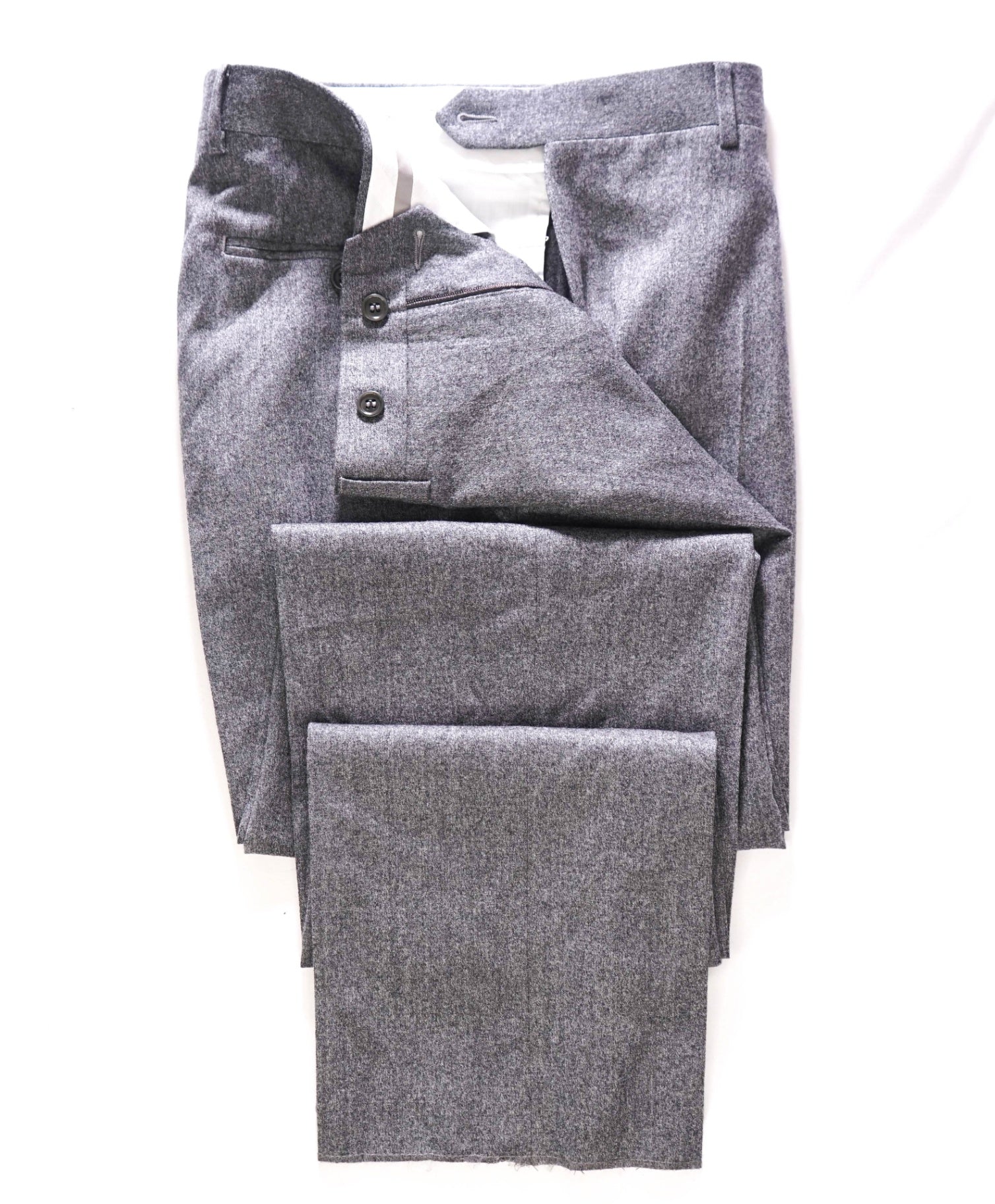 $625 CANALI - Solid Gray Flannel Wool Flat Front Pants - 34W