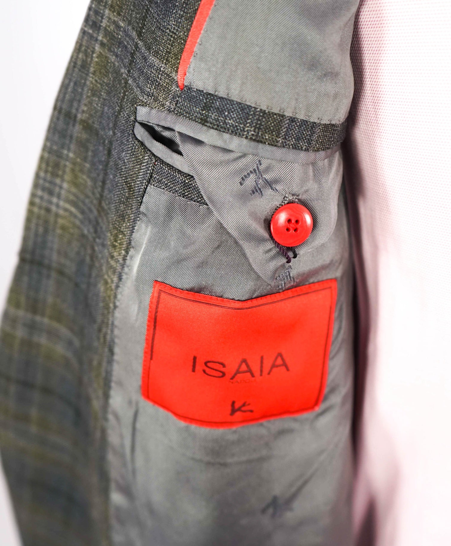 $5,225 ISAIA - Green Cashmere/Silk/Linen Double Breasted Blazer -38R