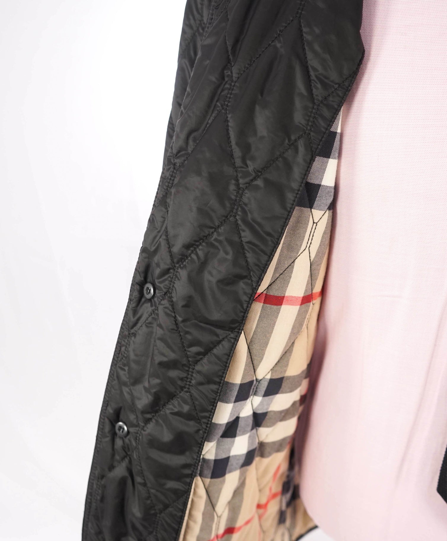 $1,695 BURBERRY BRIT - Black Quilted Jacket Leather Patches - XL