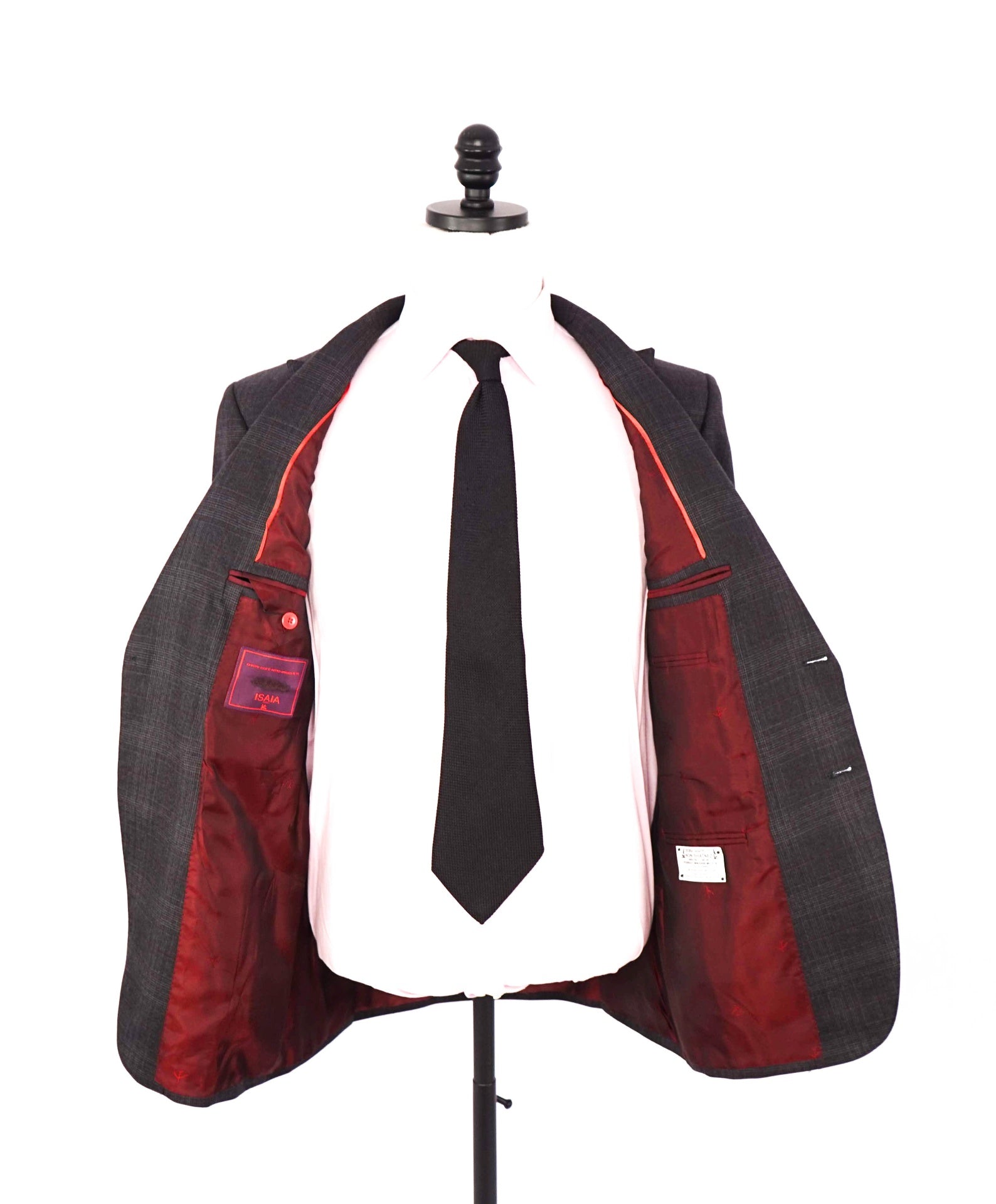 $5,400 ISAIA - Gray/Red Check Peak Lapel Suit - Custom: Fits 40R (52EU Tag)