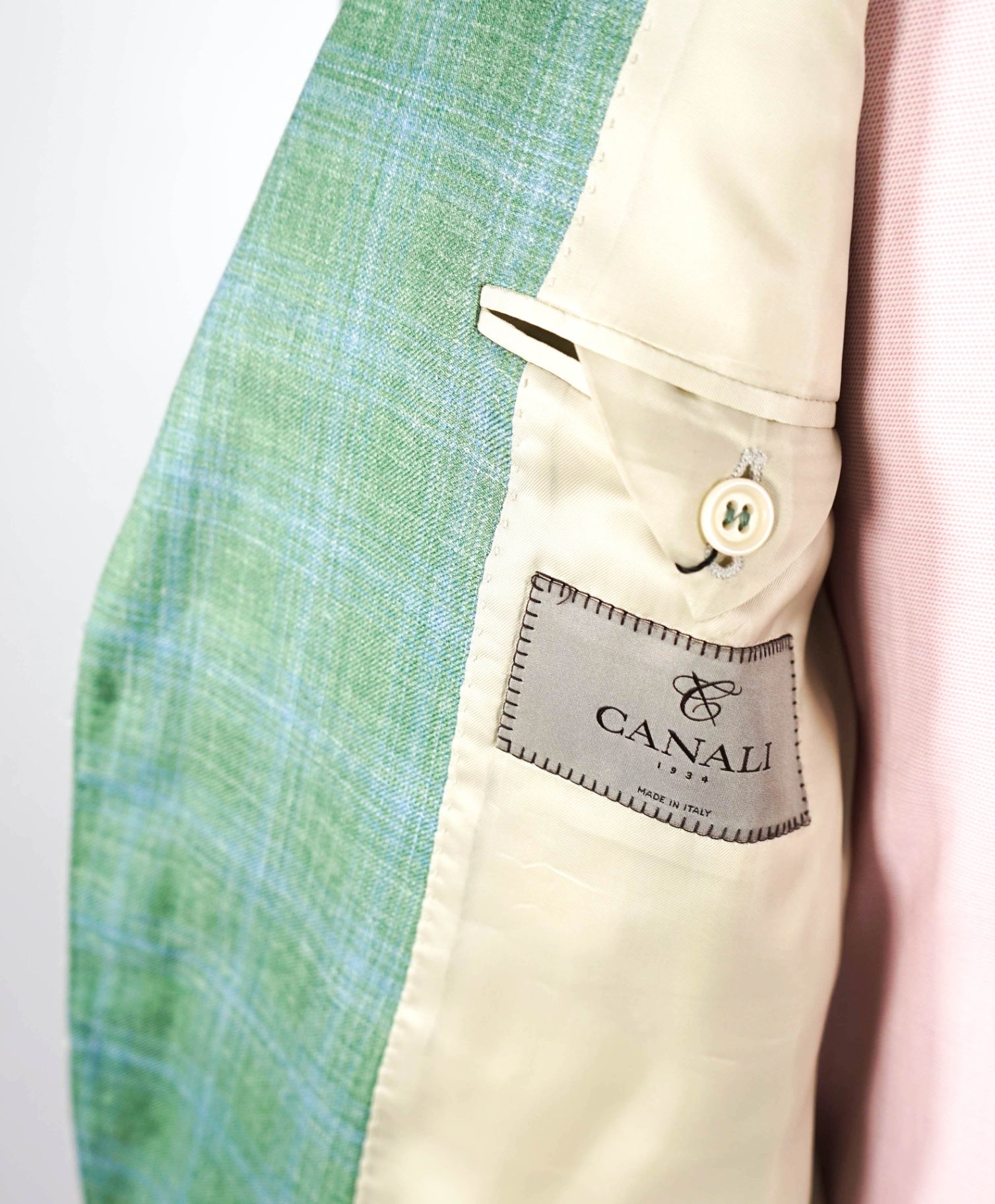 $2,195 CANALI - Green & Blue Plaid Wool/Silk/Linen Blazer - 44L