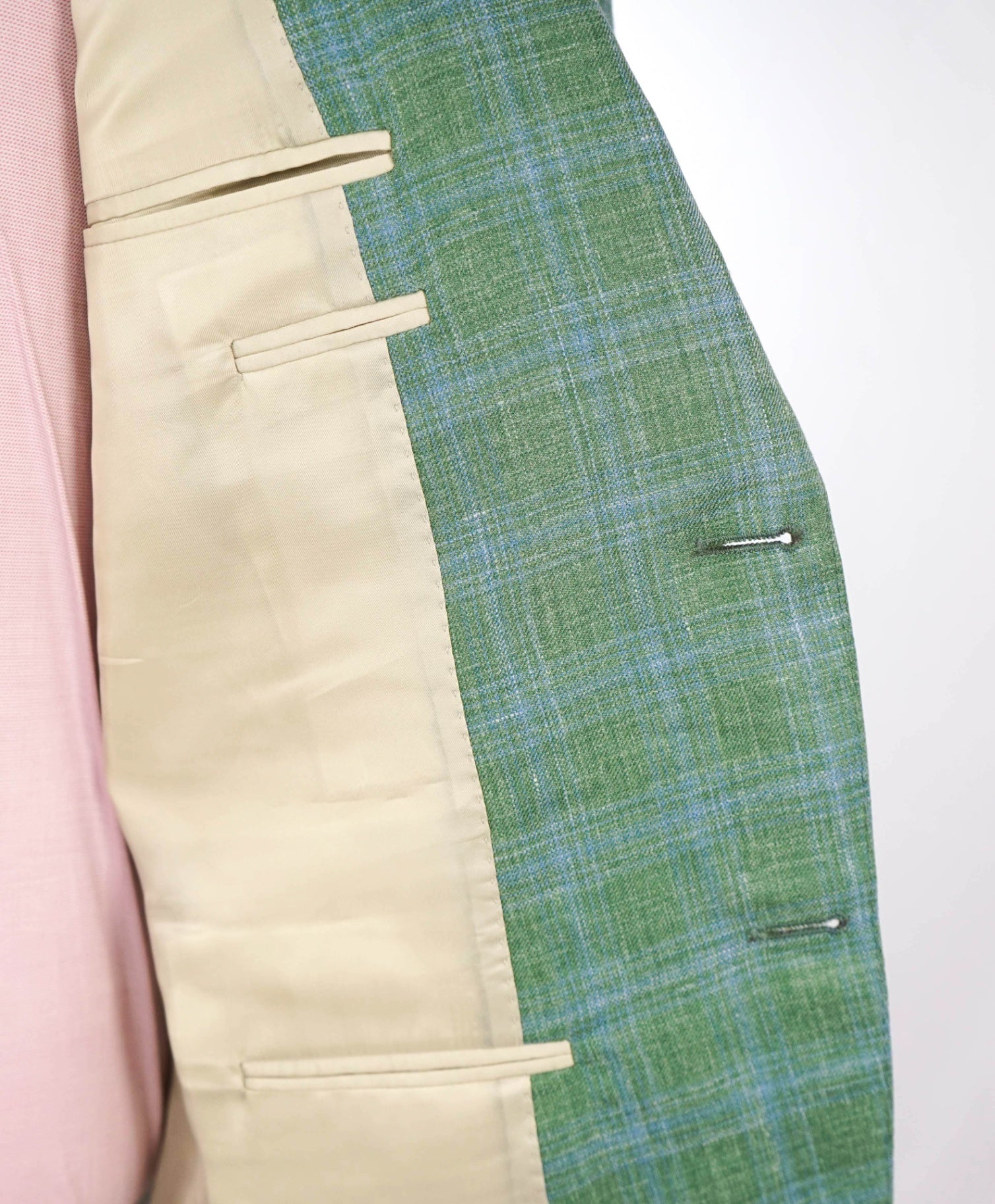 $2,195 CANALI - Green & Blue Plaid Wool/Silk/Linen Blazer - 44L