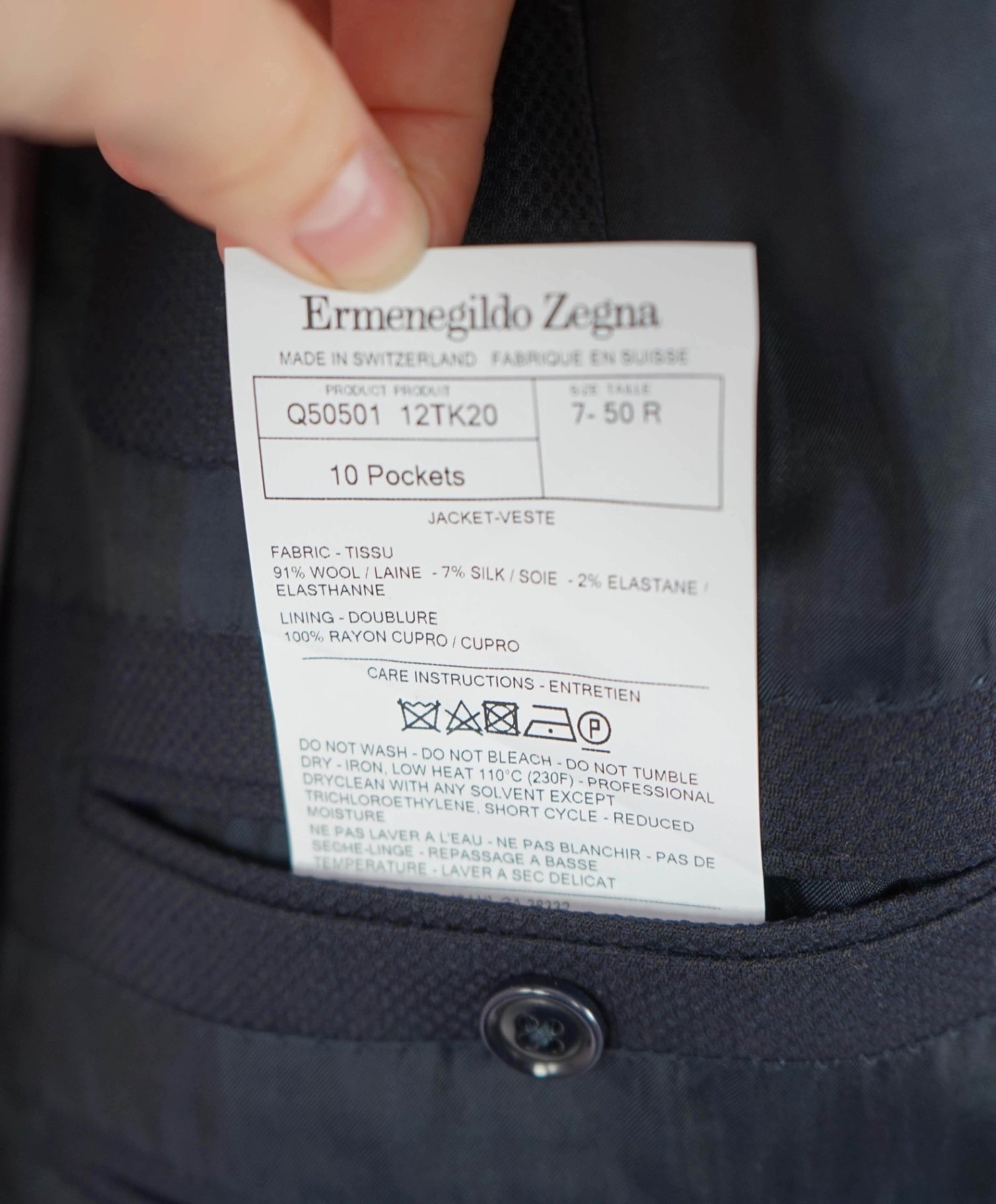 $3,295 ZEGNA - Navy "TROFEO 10 POCKETS" Wool/Silk Blazer - 40R