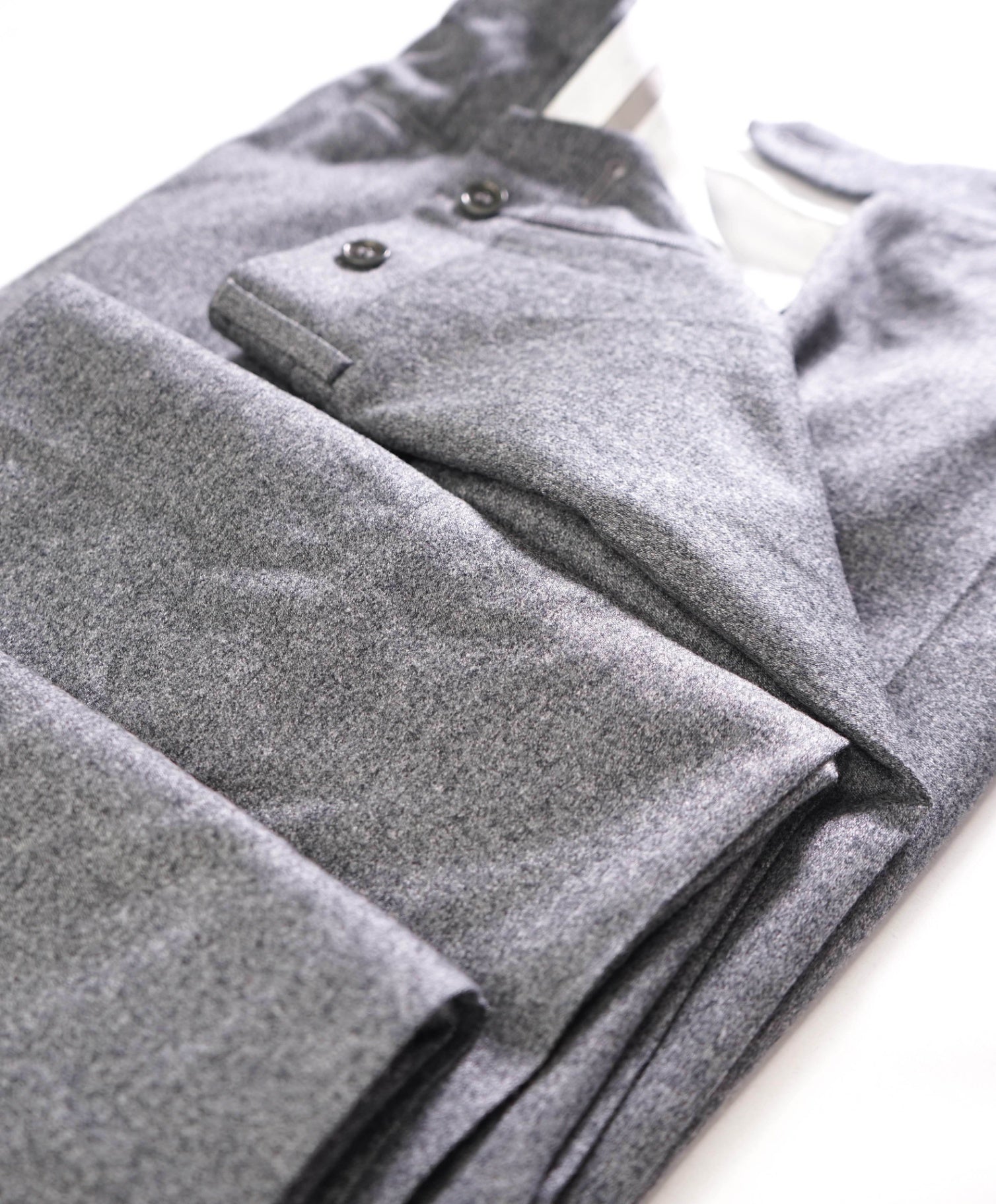 $625 CANALI - Solid Gray Flannel Wool Flat Front Pants - 34W