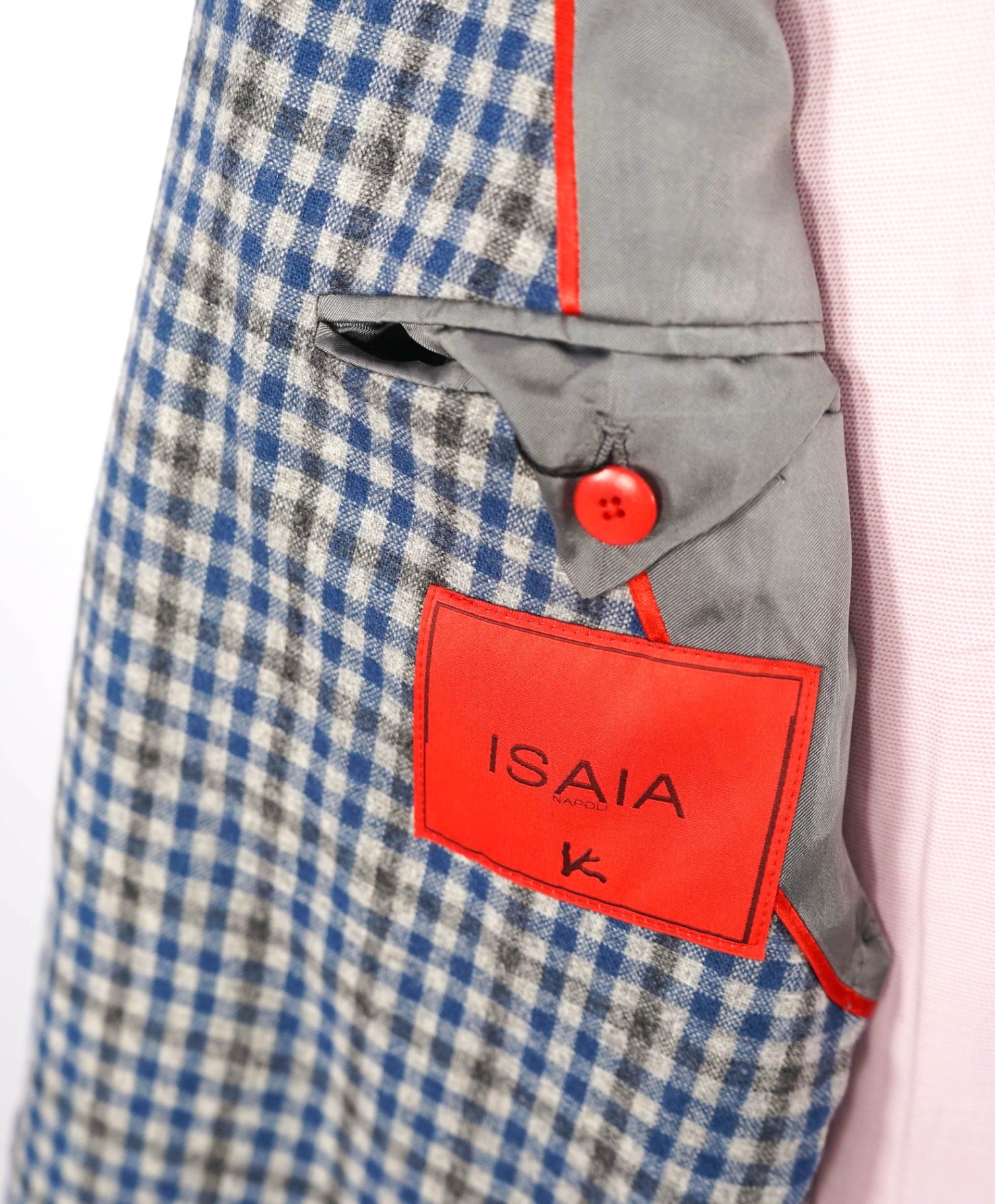 $3,995 ISAIA - Blue/Gray Gingham Wool & Cashmere Blazer - 48R