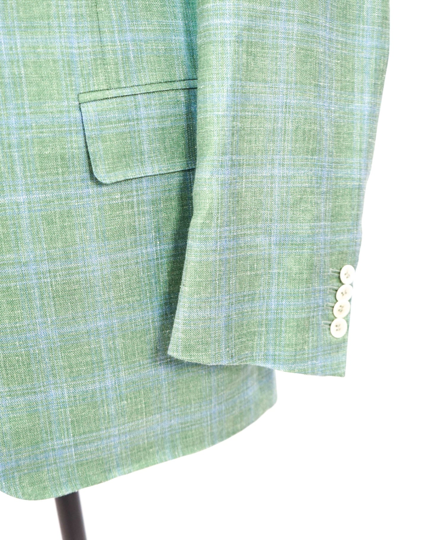 $2,195 CANALI - Green & Blue Plaid Wool/Silk/Linen Blazer - 44L