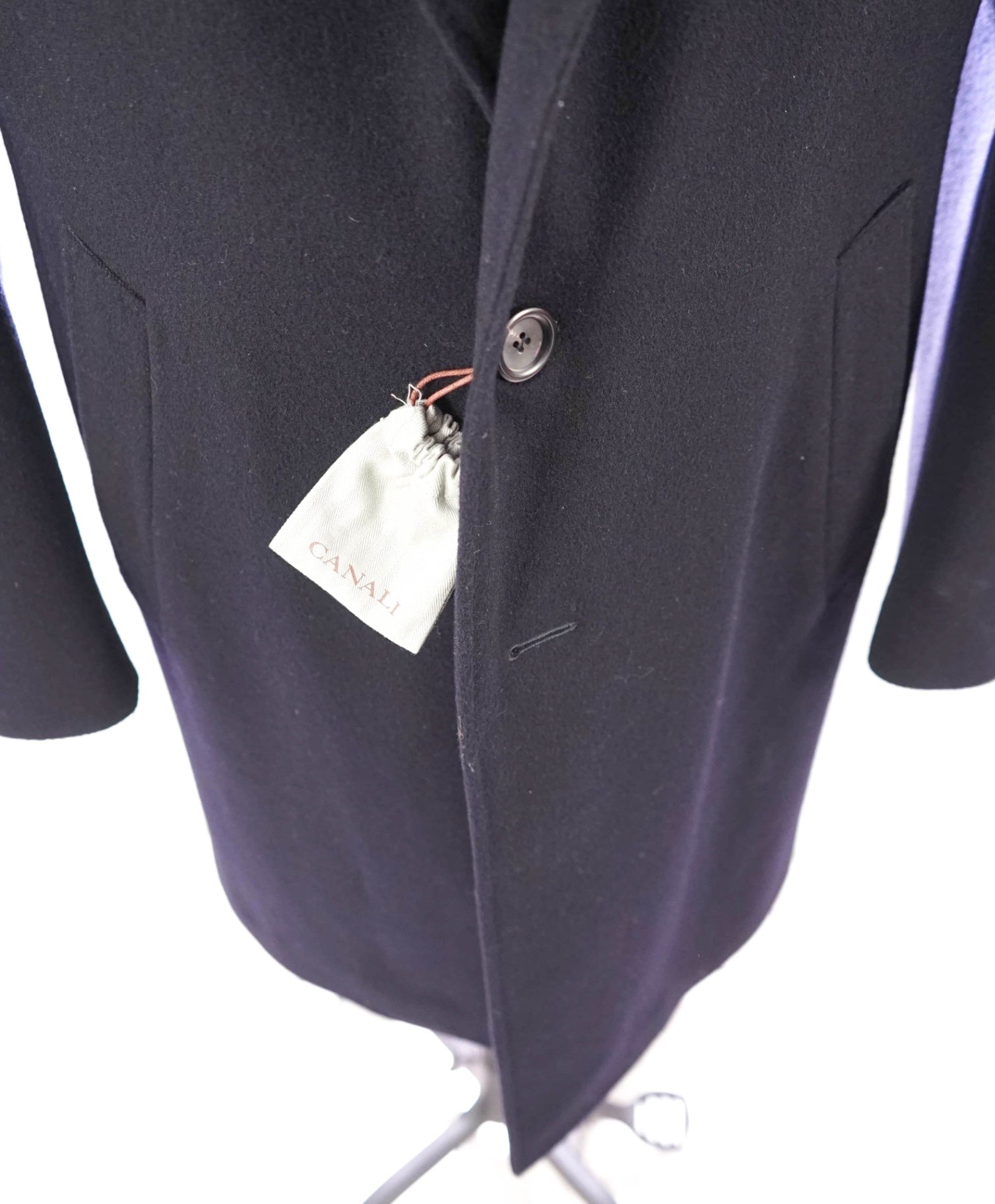 $2,450 CANALI Kei - Solid Navy Blue Wool/Cashmere Top Coat - 44R